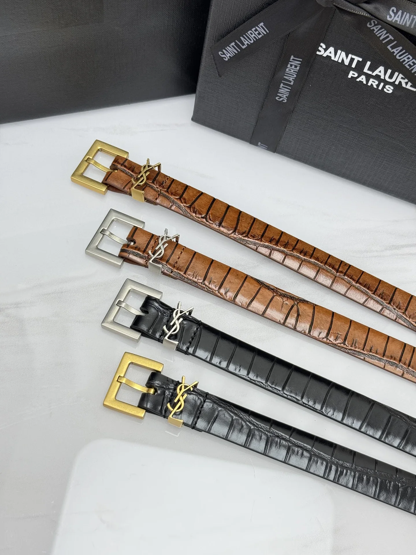 SAINT LAURENT Belts Crocodile Embossed Leather (Brown) 2.0cm Width 170202607050767 - Image 9