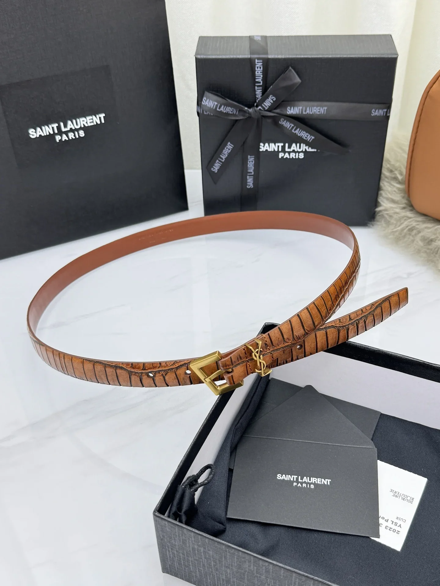 SAINT LAURENT Belts Crocodile Leather (Brown) 2.0cm Width 170202607050766 - Image 2