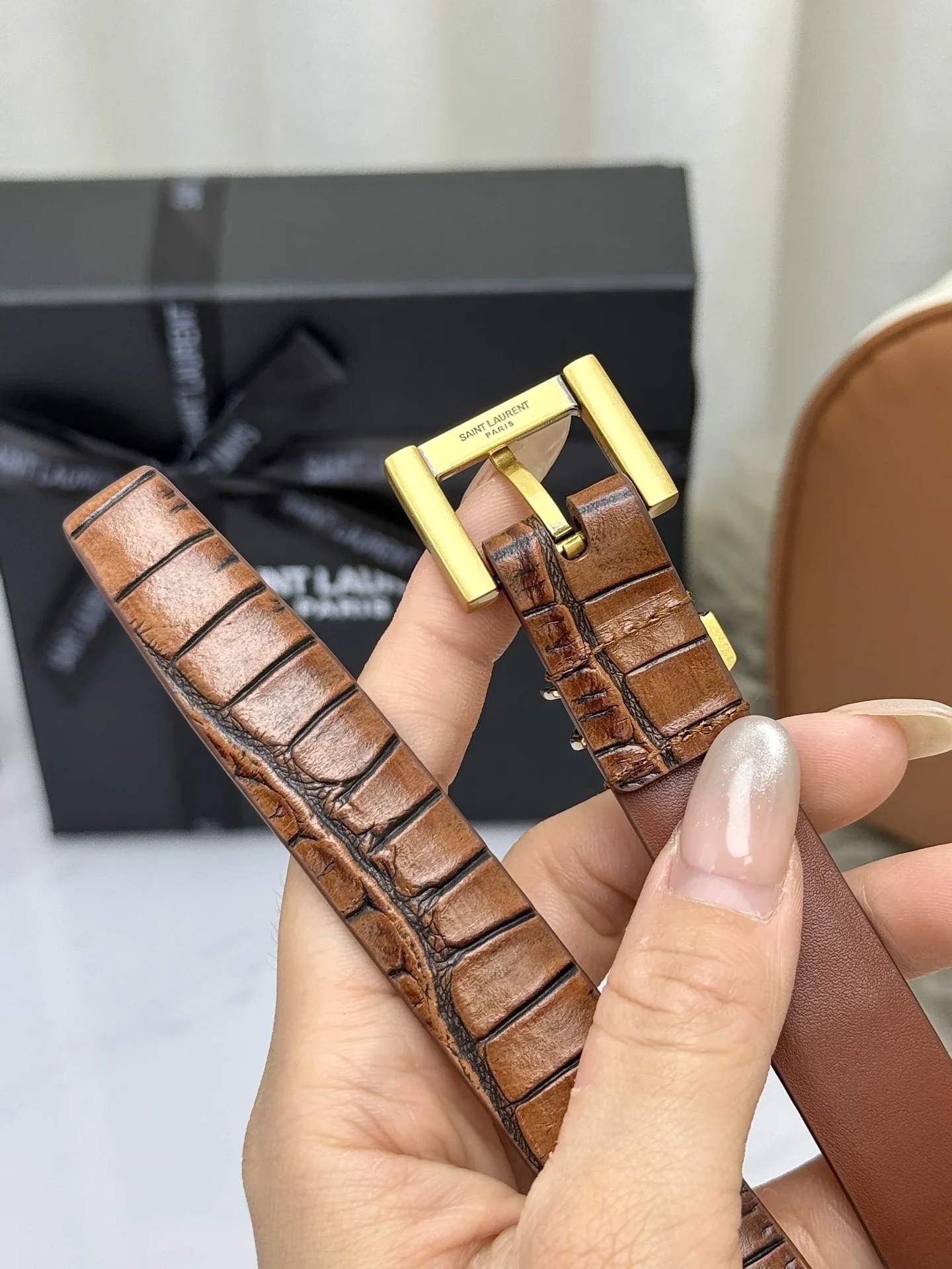 SAINT LAURENT Belts Crocodile Leather (Brown) 2.0cm Width 170202607050766 - Image 4