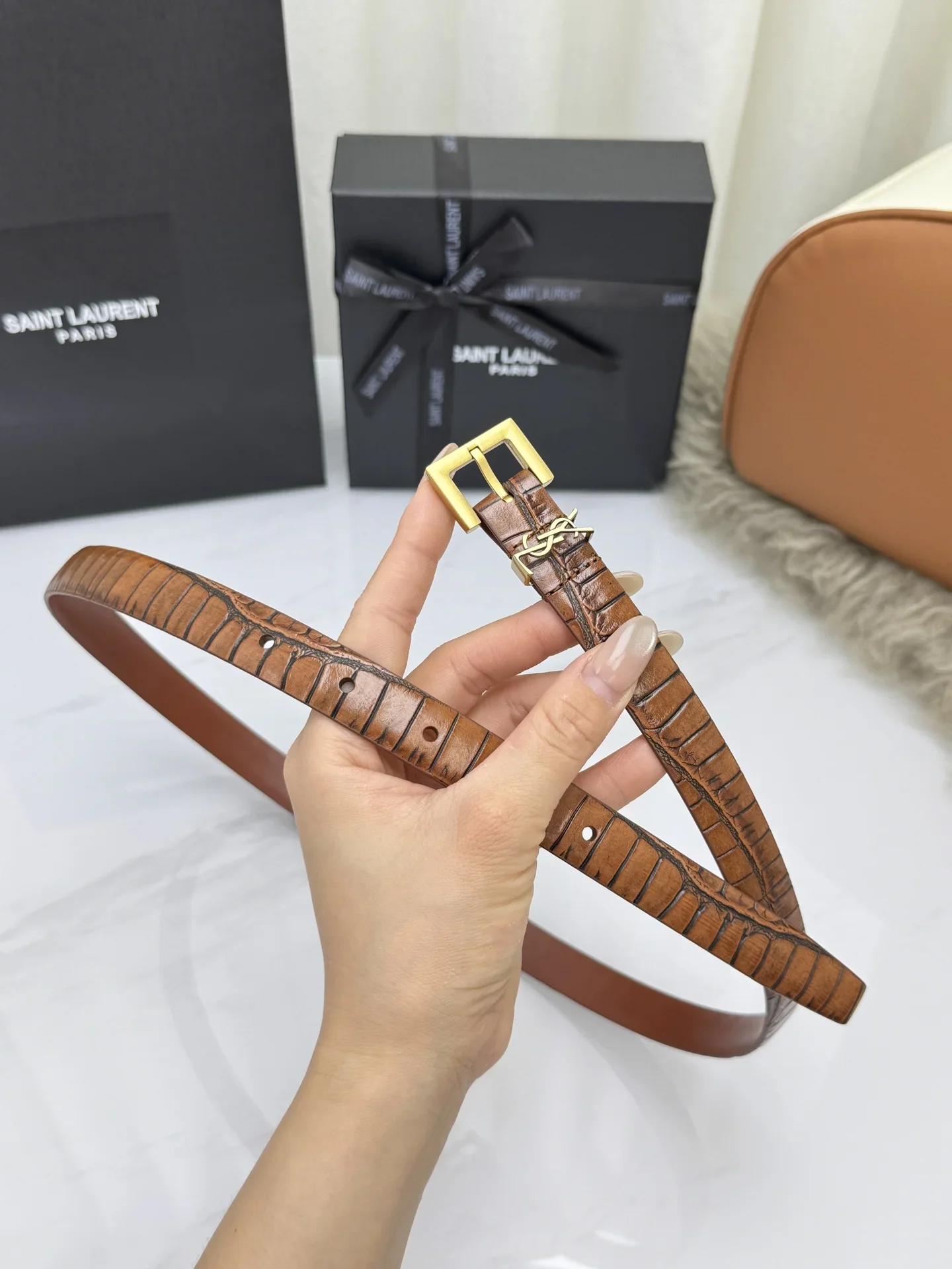 SAINT LAURENT Belts Crocodile Leather (Brown) 2.0cm Width 170202607050766 - Image 5
