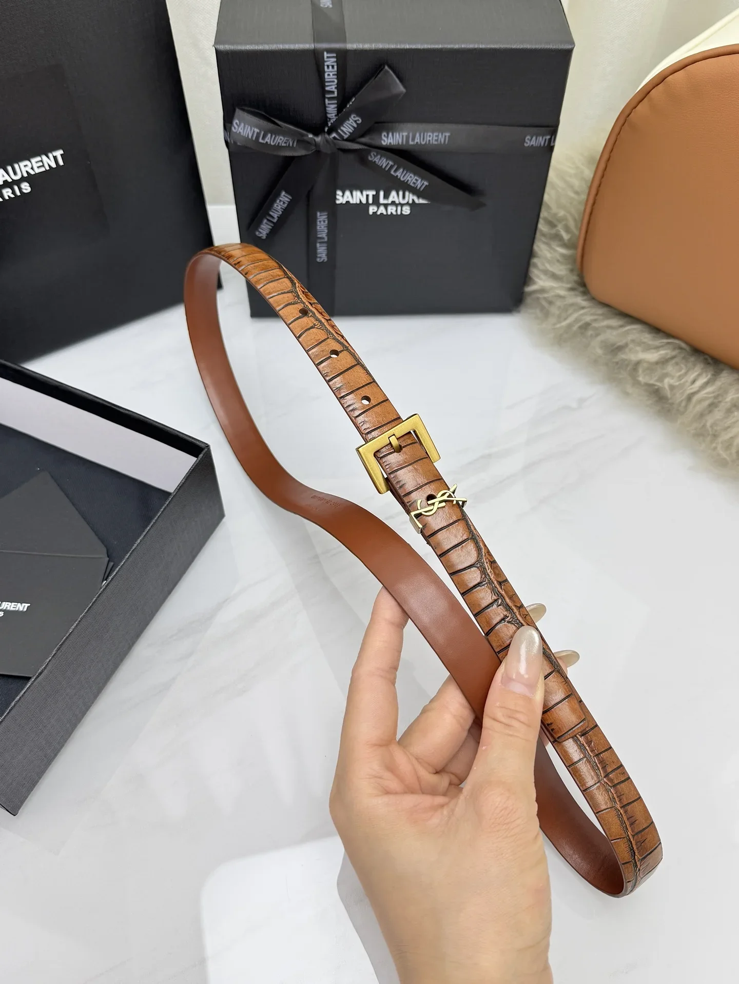 SAINT LAURENT Belts Crocodile Leather (Brown) 2.0cm Width 170202607050766 - Image 7