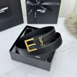 SAINT LAURENT Belts Grained Leather (Black) 3.0cm Width 160202607050762