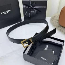 Alternative view of SAINT LAURENT Belts Grained Leather (Black) 3.0cm Width 160202607050762