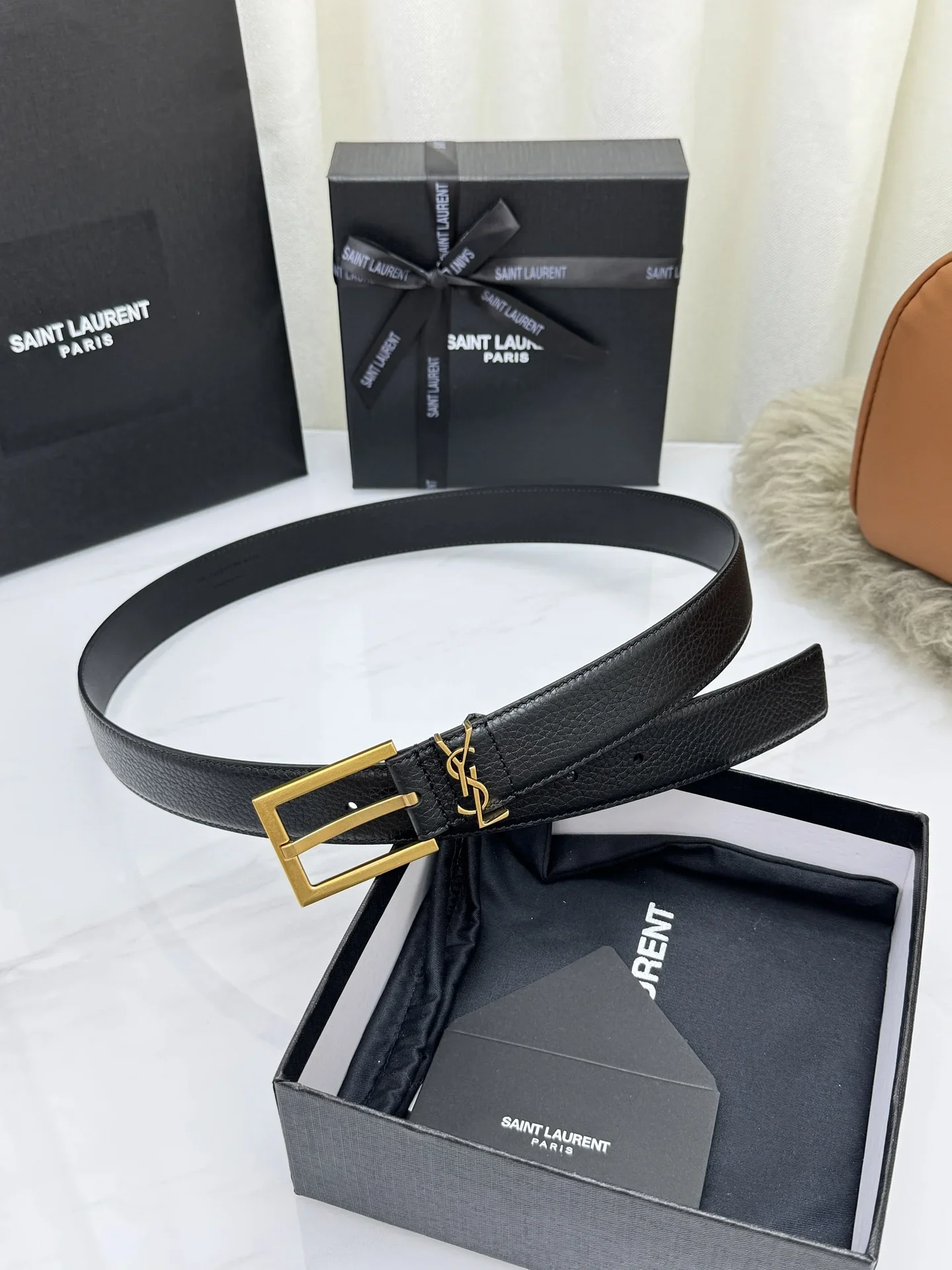 SAINT LAURENT Belts Grained Leather (Black) 3.0cm Width 160202607050763 - Image 2