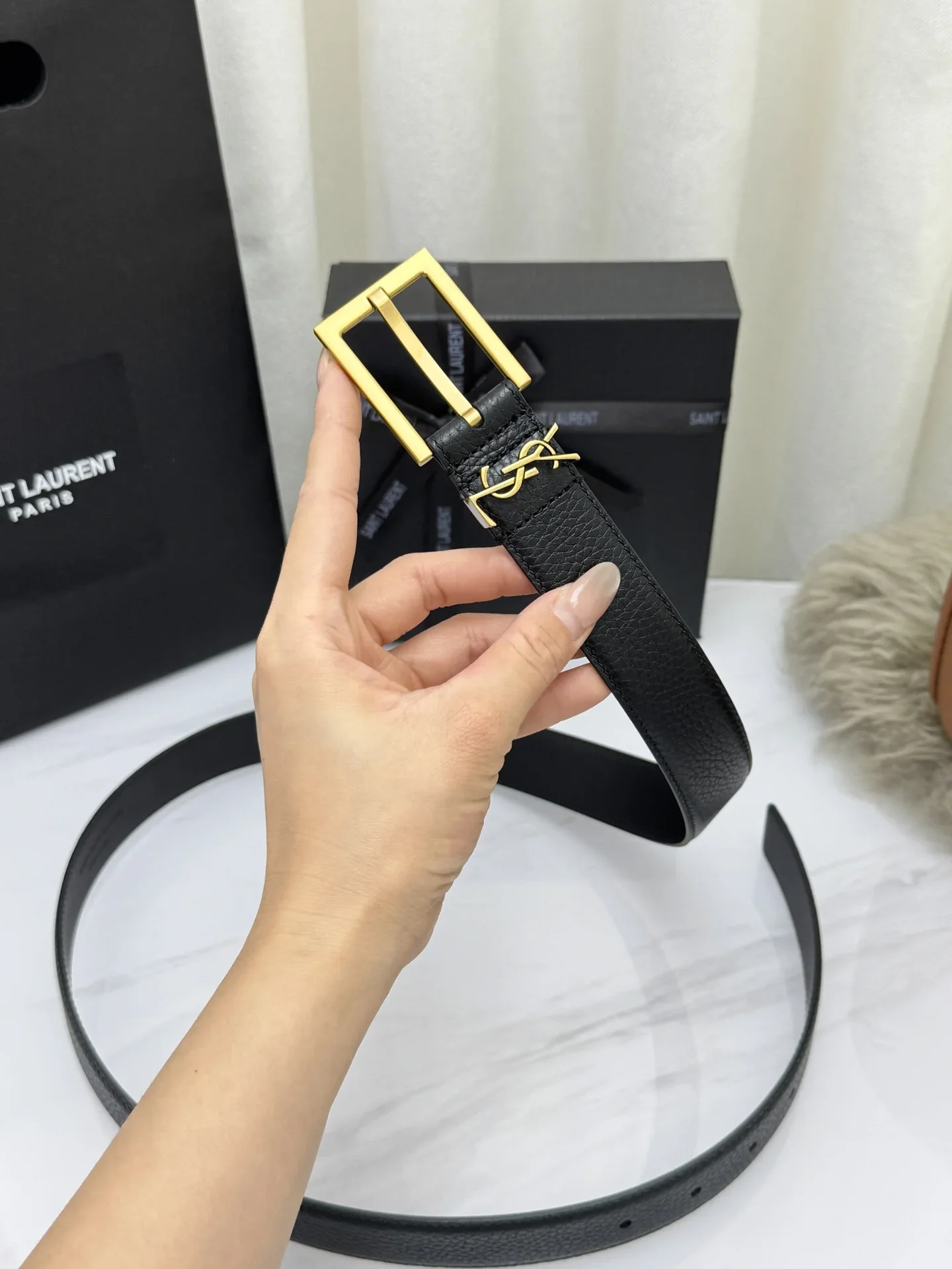 SAINT LAURENT Belts Grained Leather (Black) 3.0cm Width 160202607050763 - Image 4