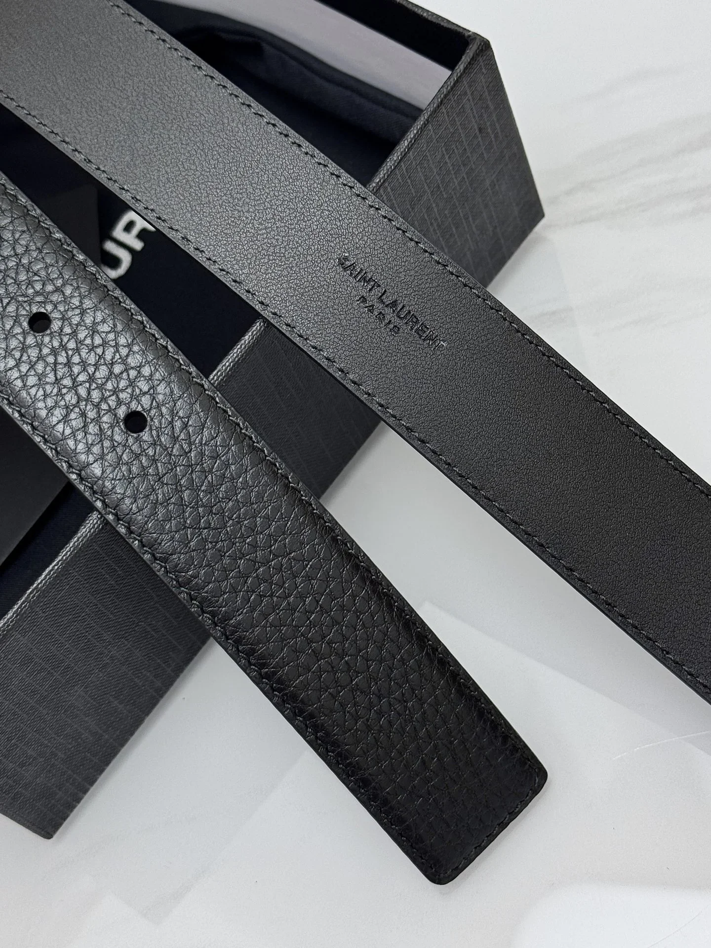 SAINT LAURENT Belts Grained Leather (Black) 3.0cm Width 160202607050763 - Image 7