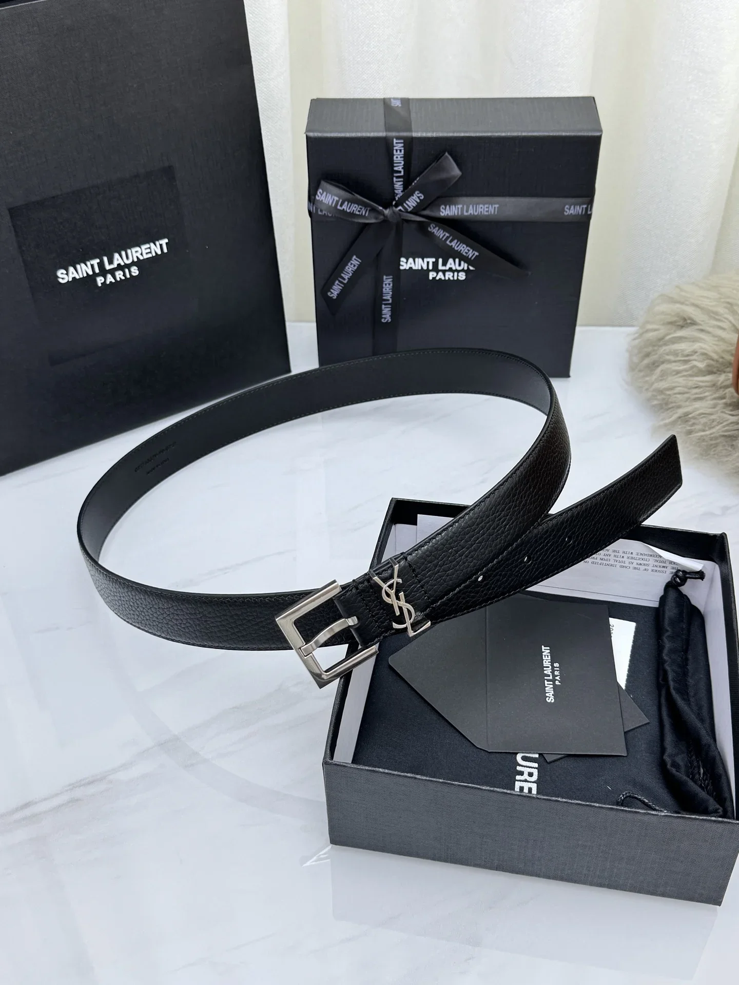 SAINT LAURENT Belts Grained Leather (Black) 3.0cm Width 160202607050765 - Image 2