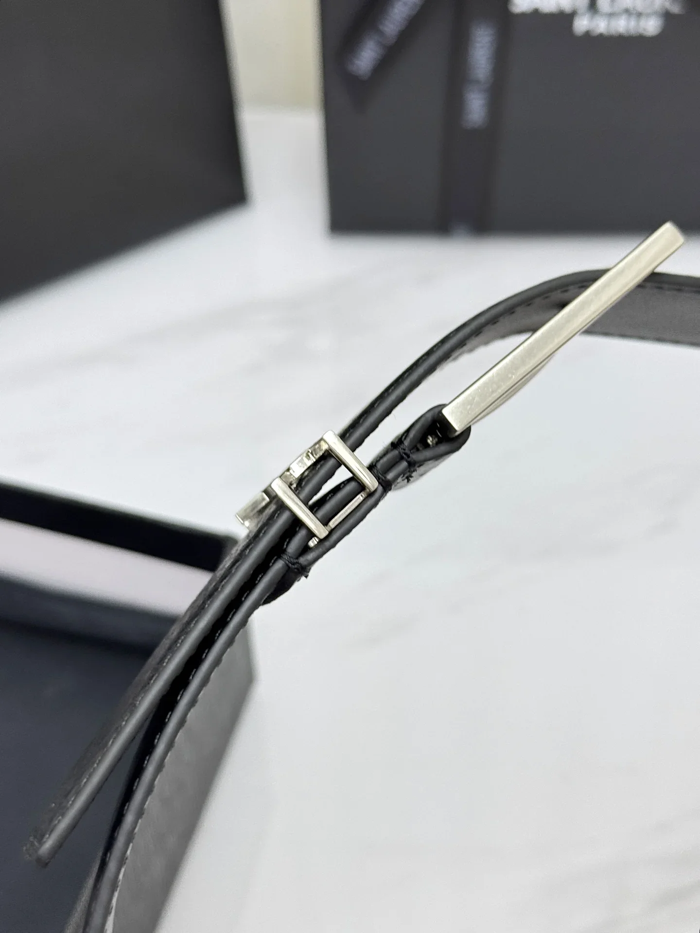 SAINT LAURENT Belts Togo Leather (Black) 3.0cm Width 160202607050764 - Image 8