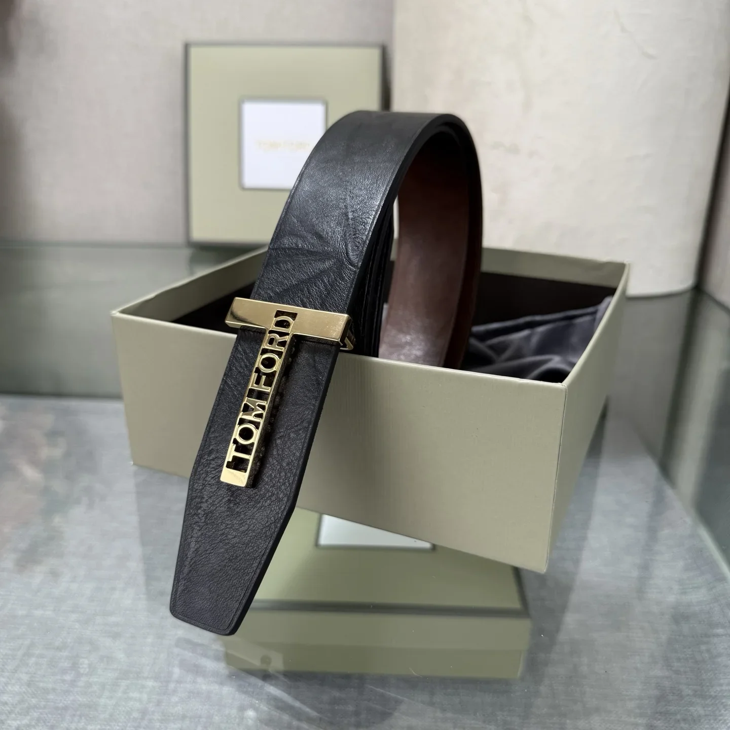 TOM FORD Belts Calfskin Leather (Black-Brown) 170202607050768 - Image 3