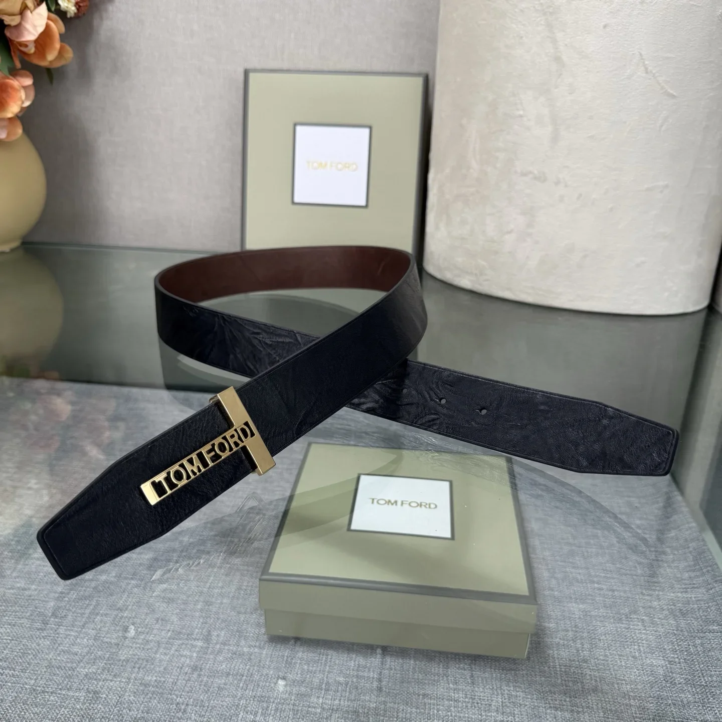 TOM FORD Belts Calfskin Leather (Black-Brown) 170202607050768 - Image 7