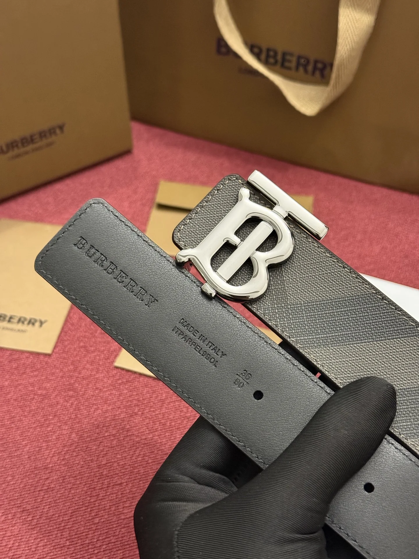 BURBERRY Belts Check Canvas Leather 4.0CM 4.0cm Width A60202608050218