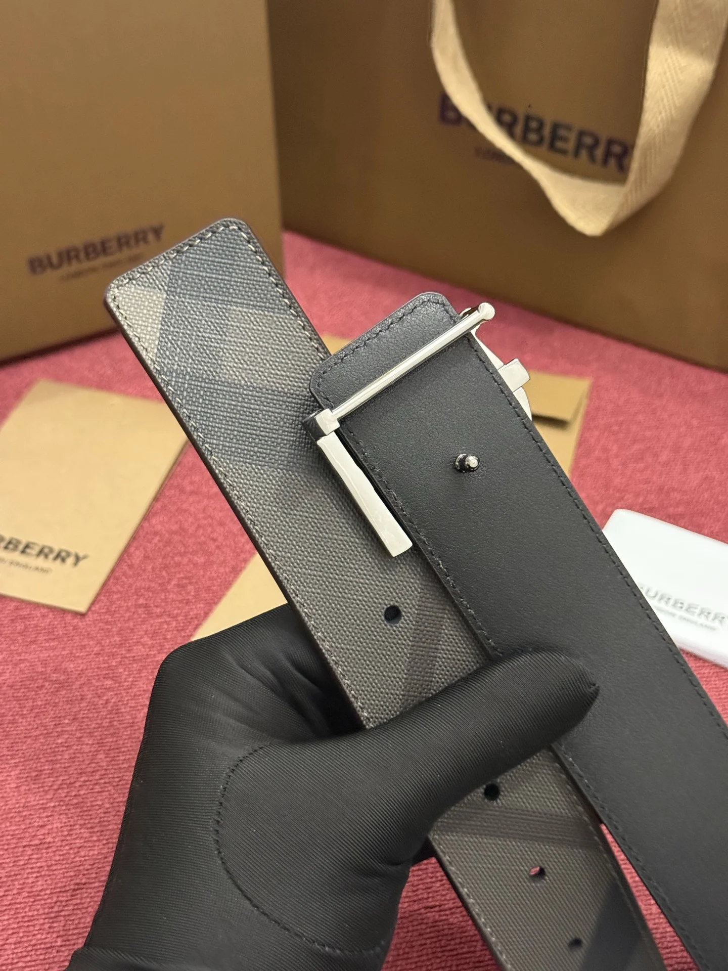 BURBERRY Belts Check Canvas Leather 4.0CM 4.0cm Width A60202608050218 - Image 2