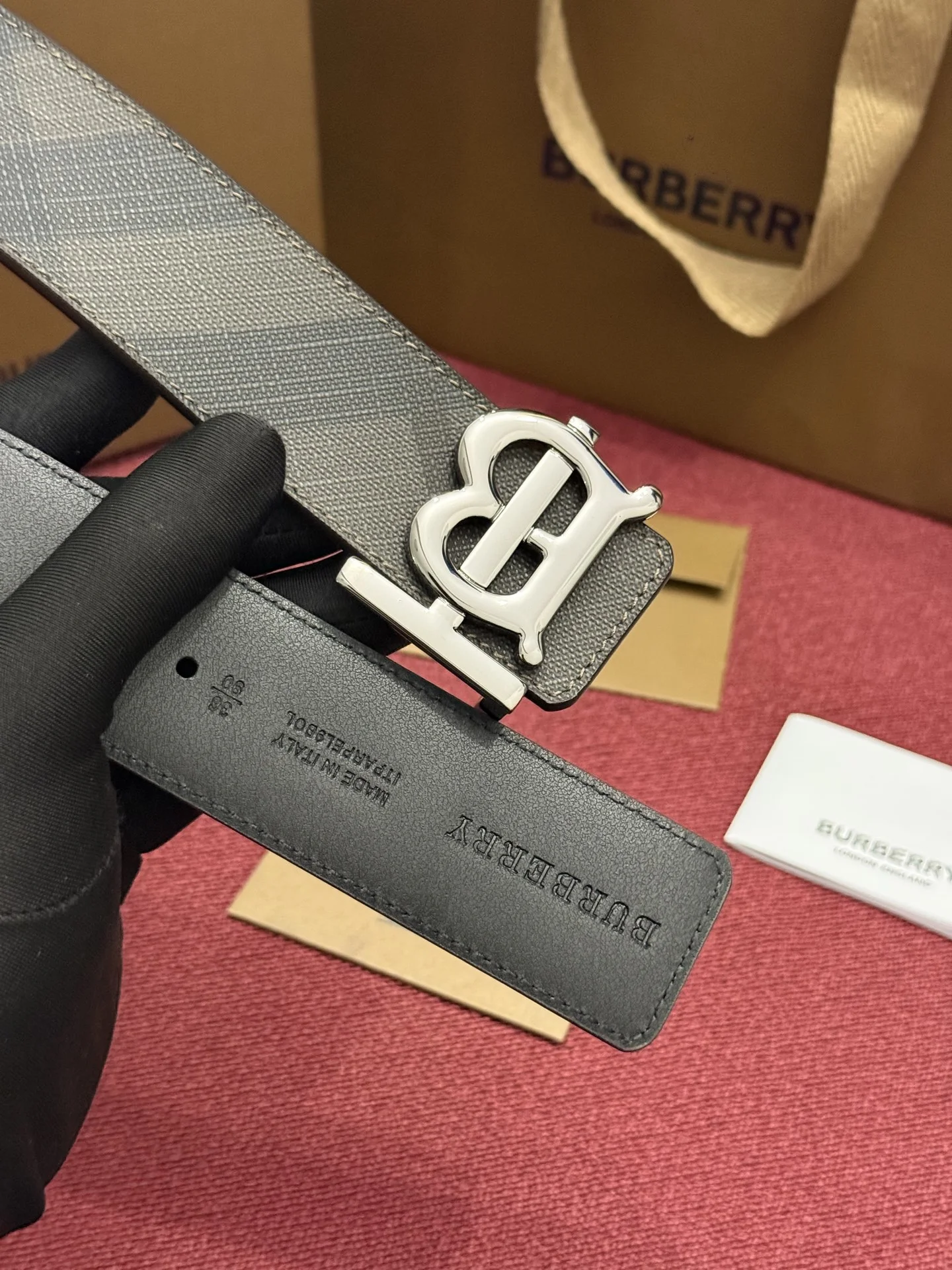 BURBERRY Belts Check Canvas Leather 4.0CM 4.0cm Width A60202608050218 - Image 3