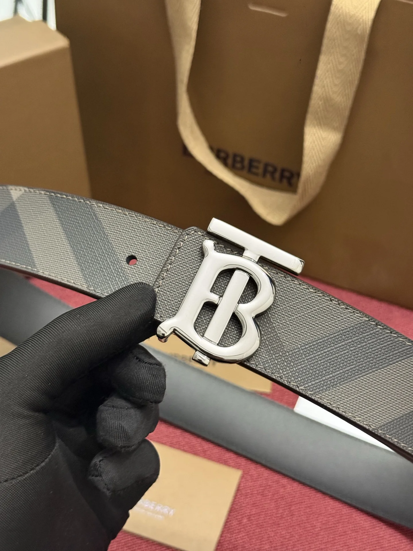 BURBERRY Belts Check Canvas Leather 4.0CM 4.0cm Width A60202608050218 - Image 4