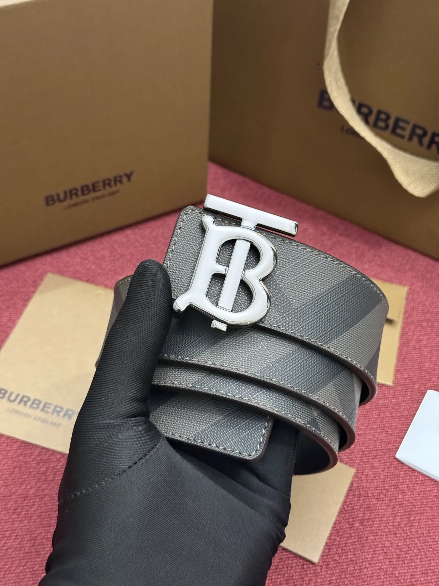 BURBERRY Belts Check Canvas Leather 4.0CM 4.0cm Width A60202608050218 - Image 5