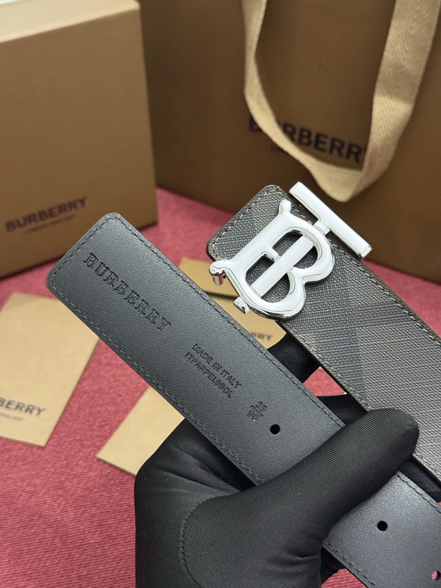 BURBERRY Belts Check Leather 4.0CM 4.0cm Width A60202608050216