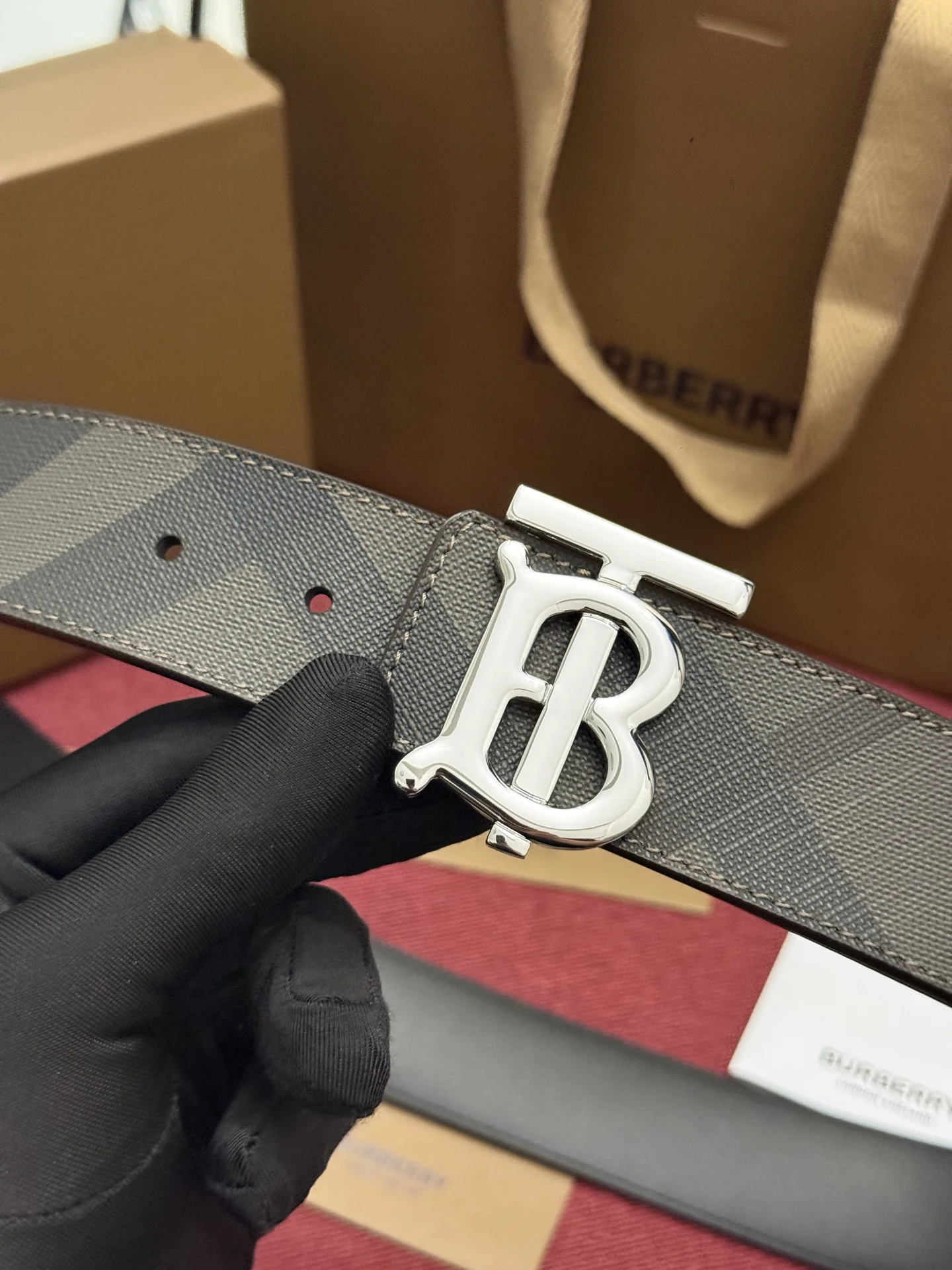 BURBERRY Belts Check Leather 4.0CM 4.0cm Width A60202608050216 - Image 4