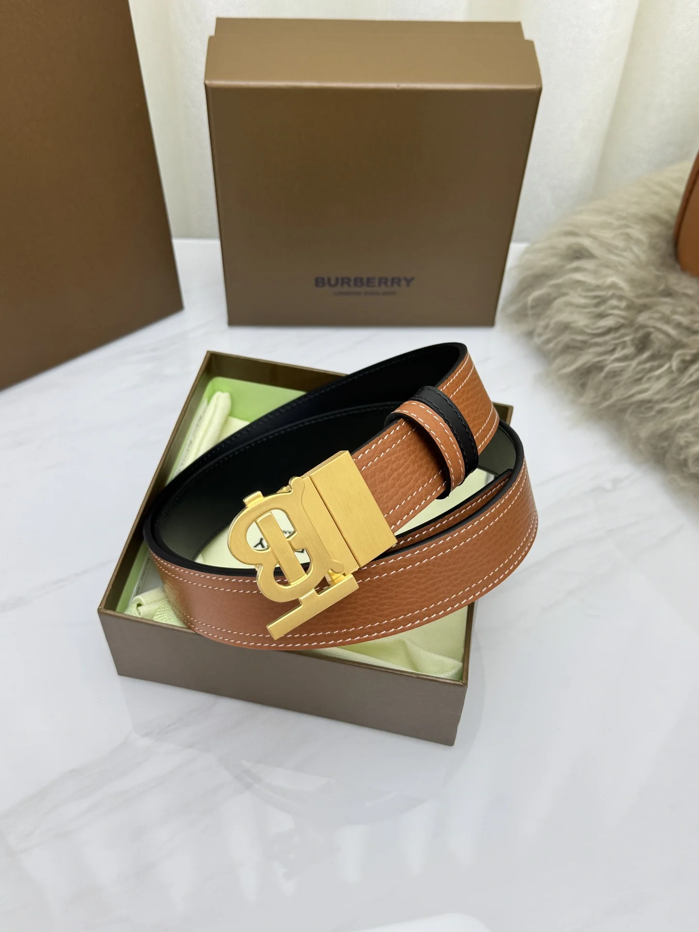BURBERRY Belts Top Layer Leather 3.5cm Width A70202608050599