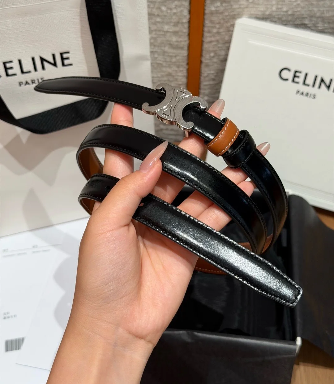 CELINE Belts Taurillon Leather 0.7cm Width A60202608050372 - Image 2