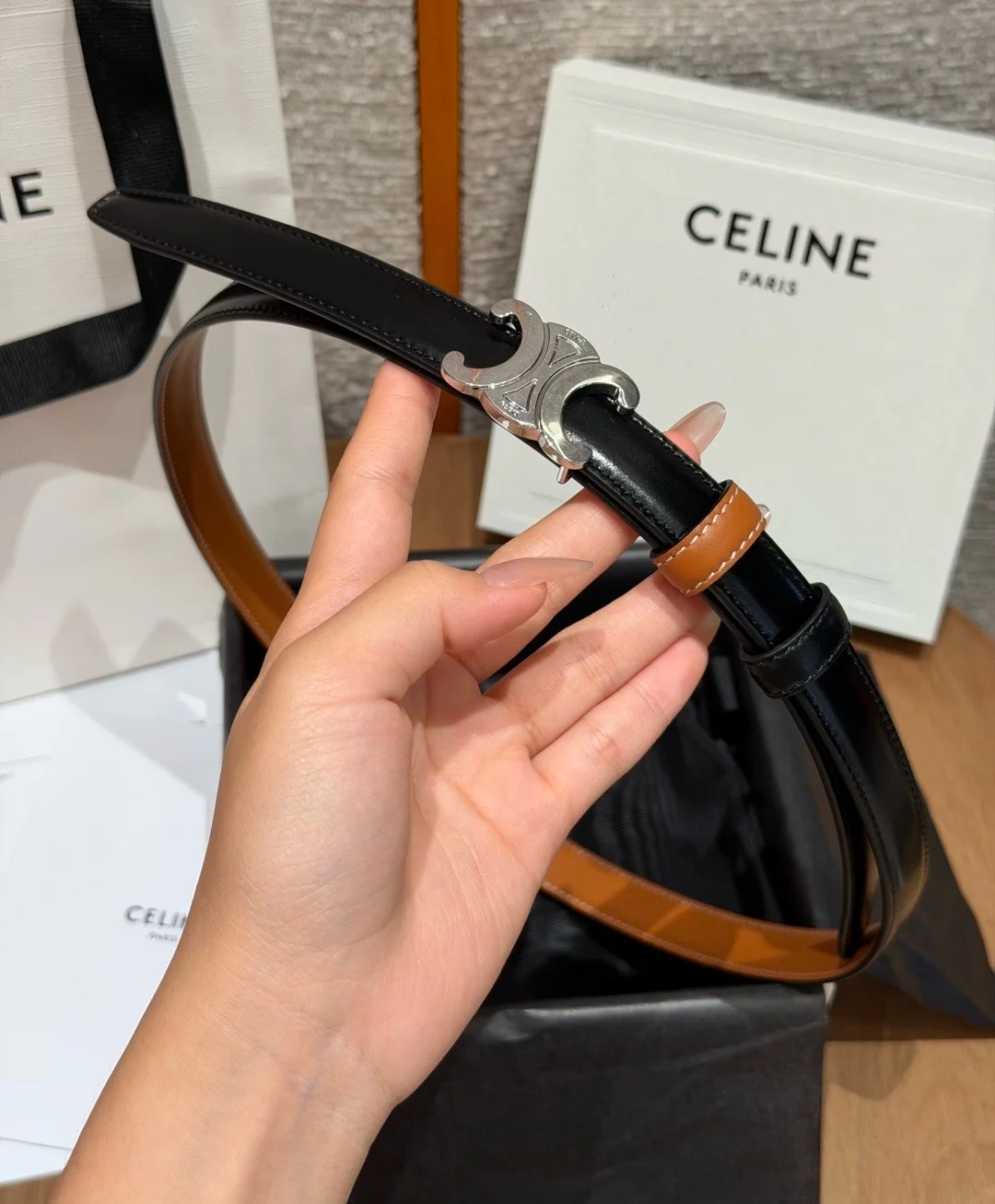 CELINE Belts Taurillon Leather 0.7cm Width A60202608050372 - Image 3