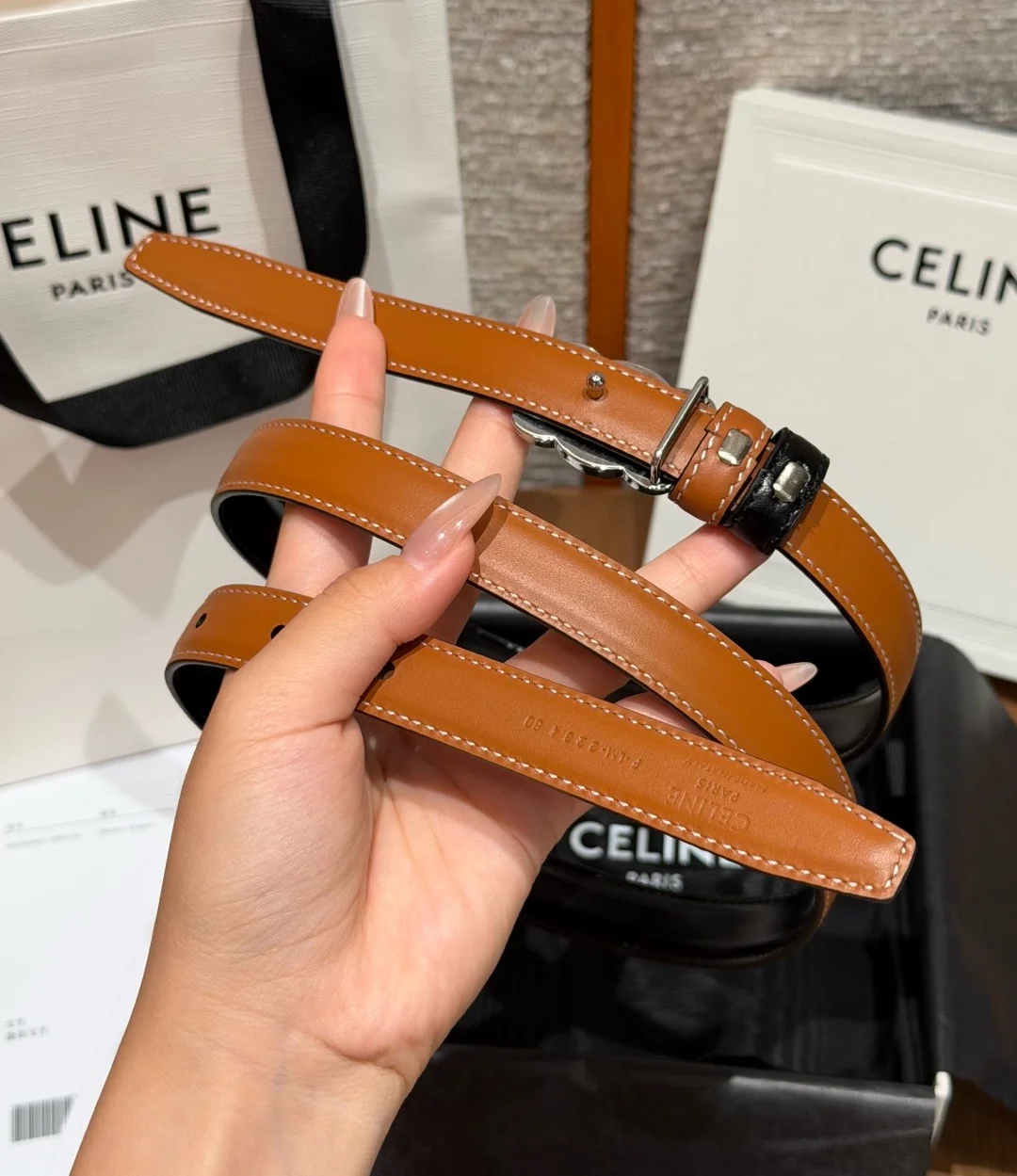 CELINE Belts Taurillon Leather 0.7cm Width A60202608050372 - Image 4
