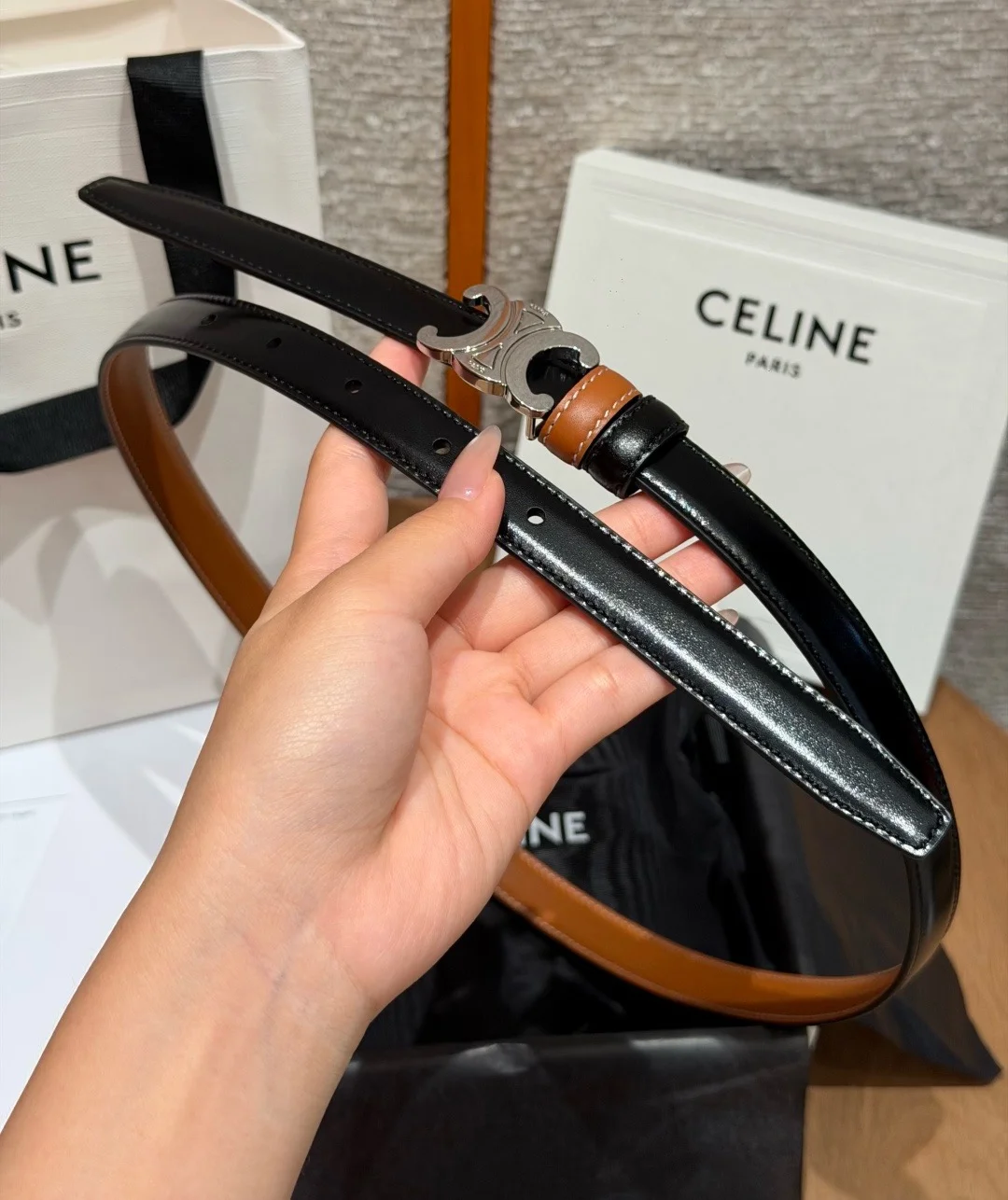 CELINE Belts Taurillon Leather 0.7cm Width A60202608050372 - Image 5