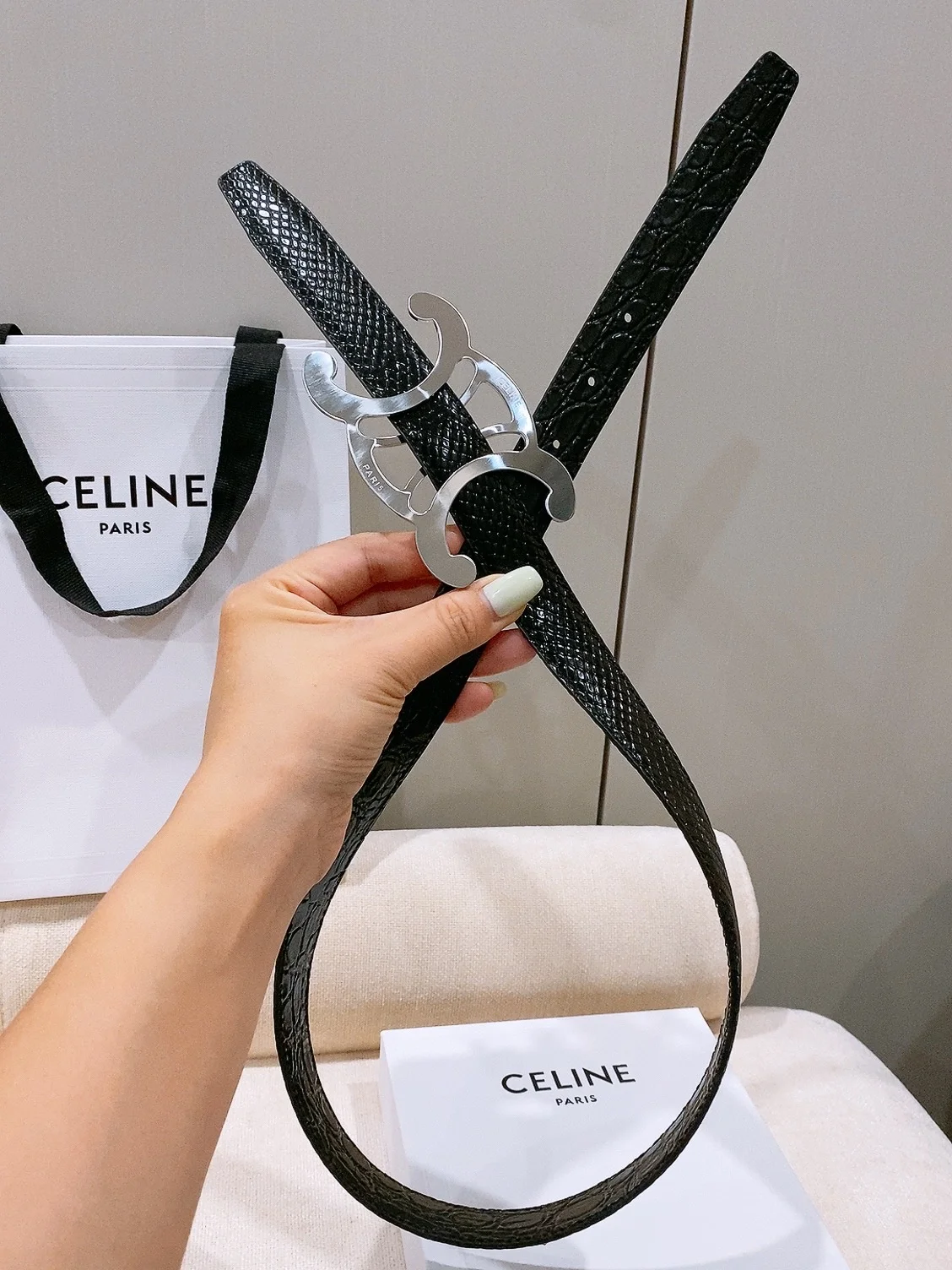 CELINE Belts Taurillon Leather 25cm Width B20202608050036 - Image 5