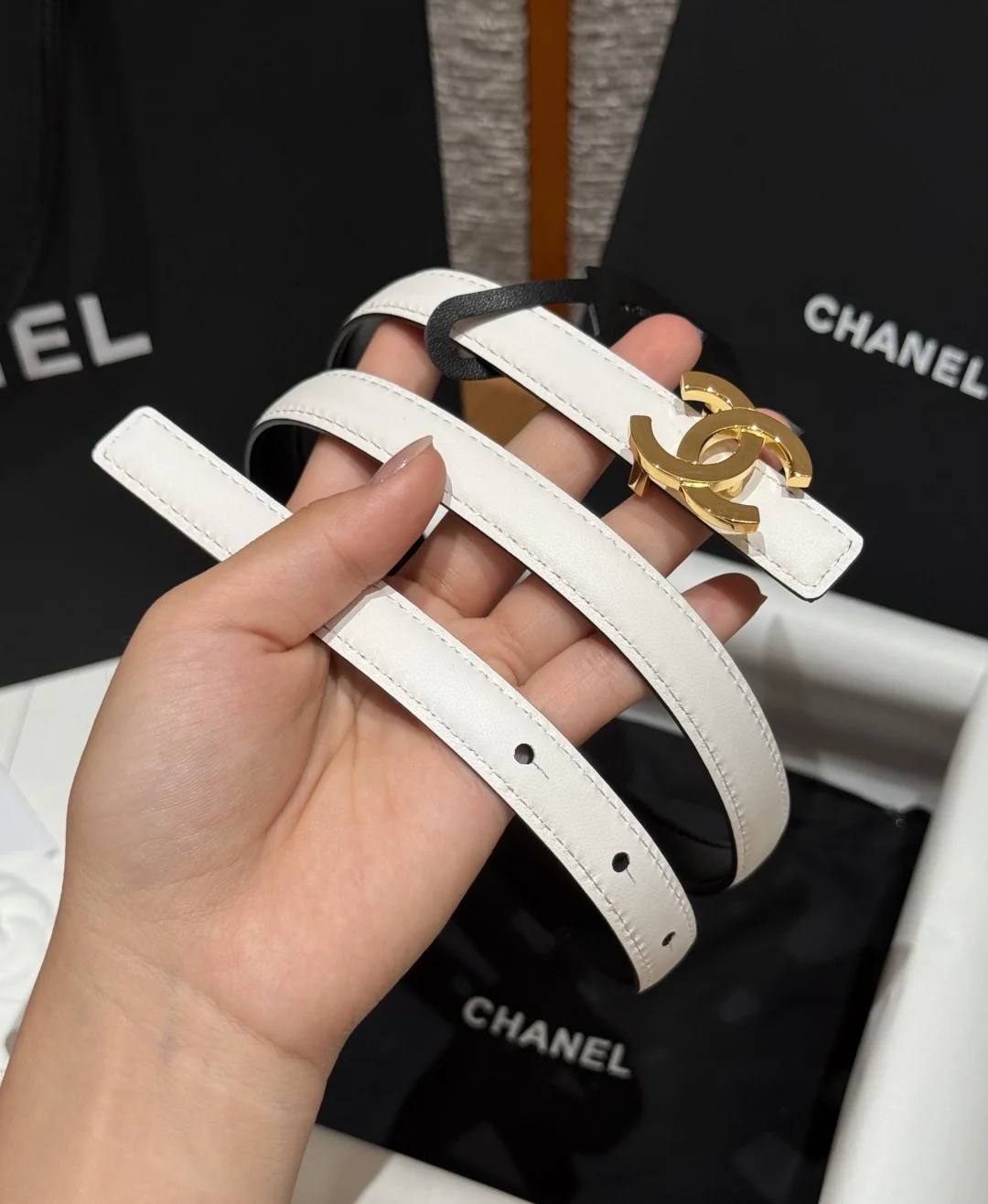 CHANEL Belts Calfskin Leather One Size 1.5cm Width A50202608050170 - Image 2