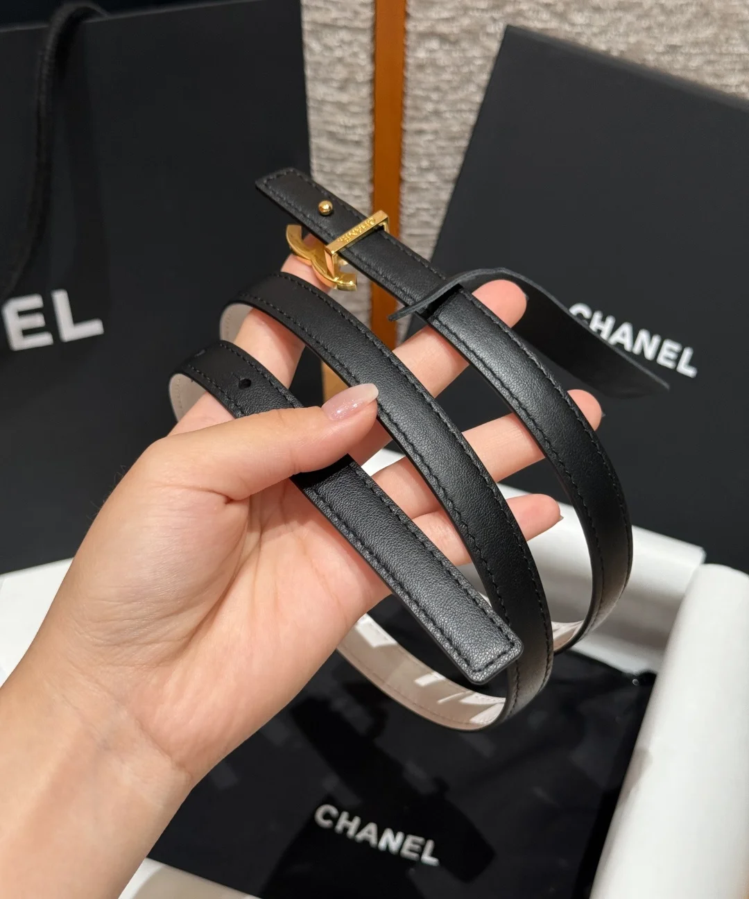 CHANEL Belts Calfskin Leather One Size 1.5cm Width A50202608050170 - Image 3