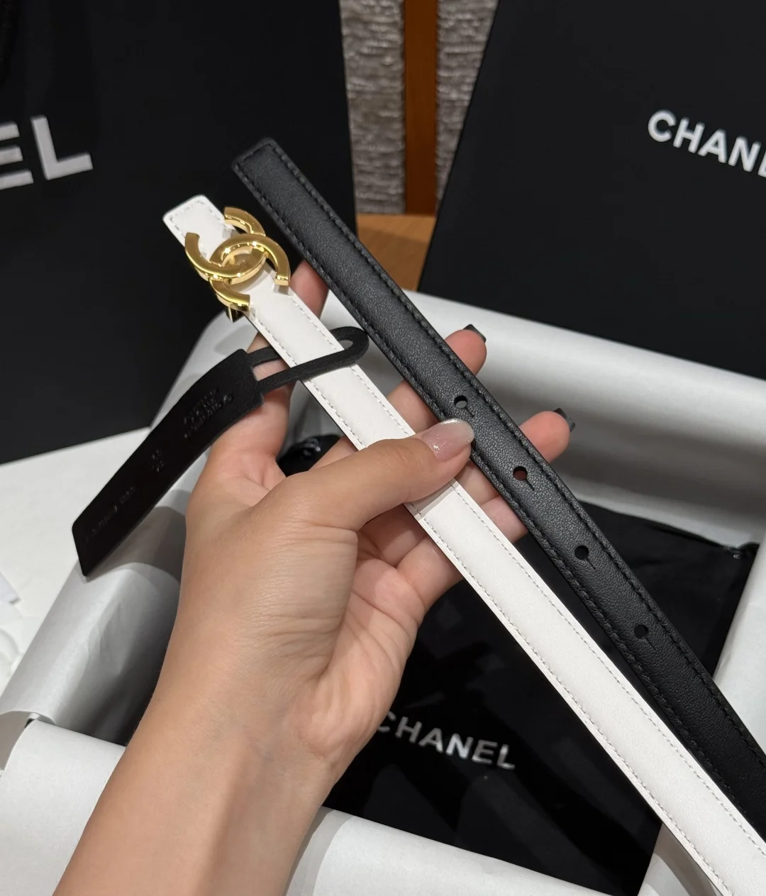 CHANEL Belts Calfskin Leather One Size 1.5cm Width A50202608050170 - Image 8