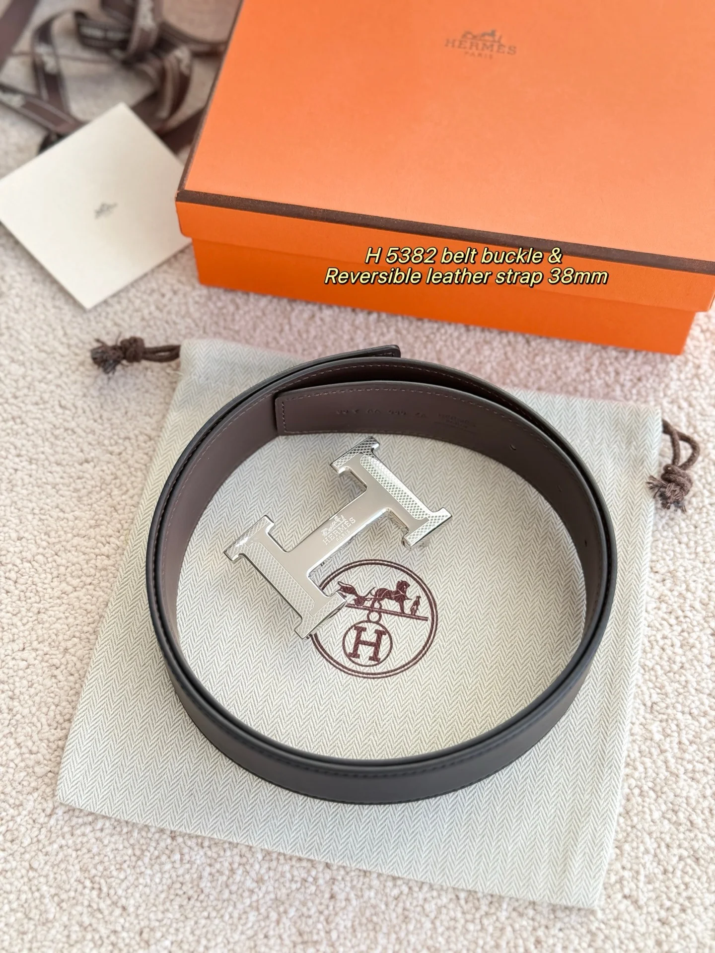 HERMES Belts Togo Leather 3.8cm Width A70202608050596 - Image 2