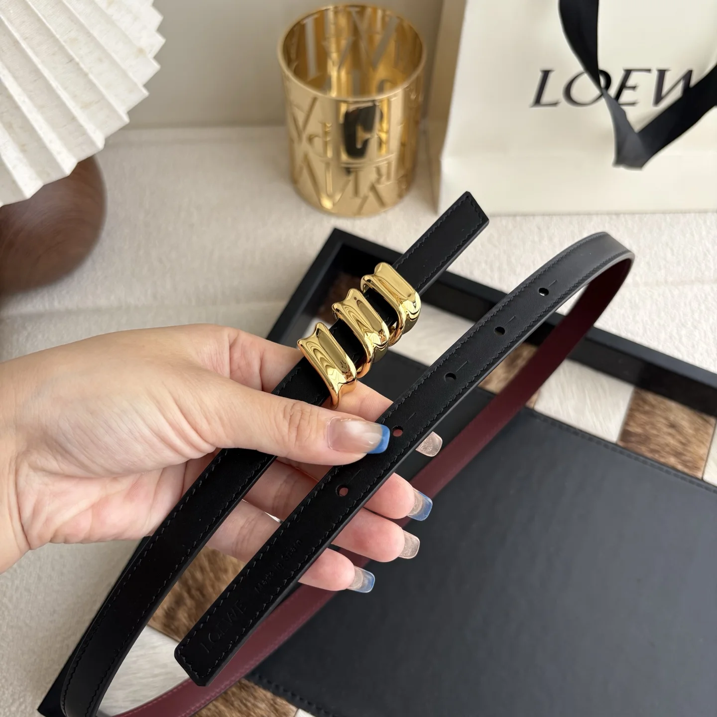LOEWE Belts Smooth Calfskin One Size 1.5cm Width A70202608050040 - Image 4