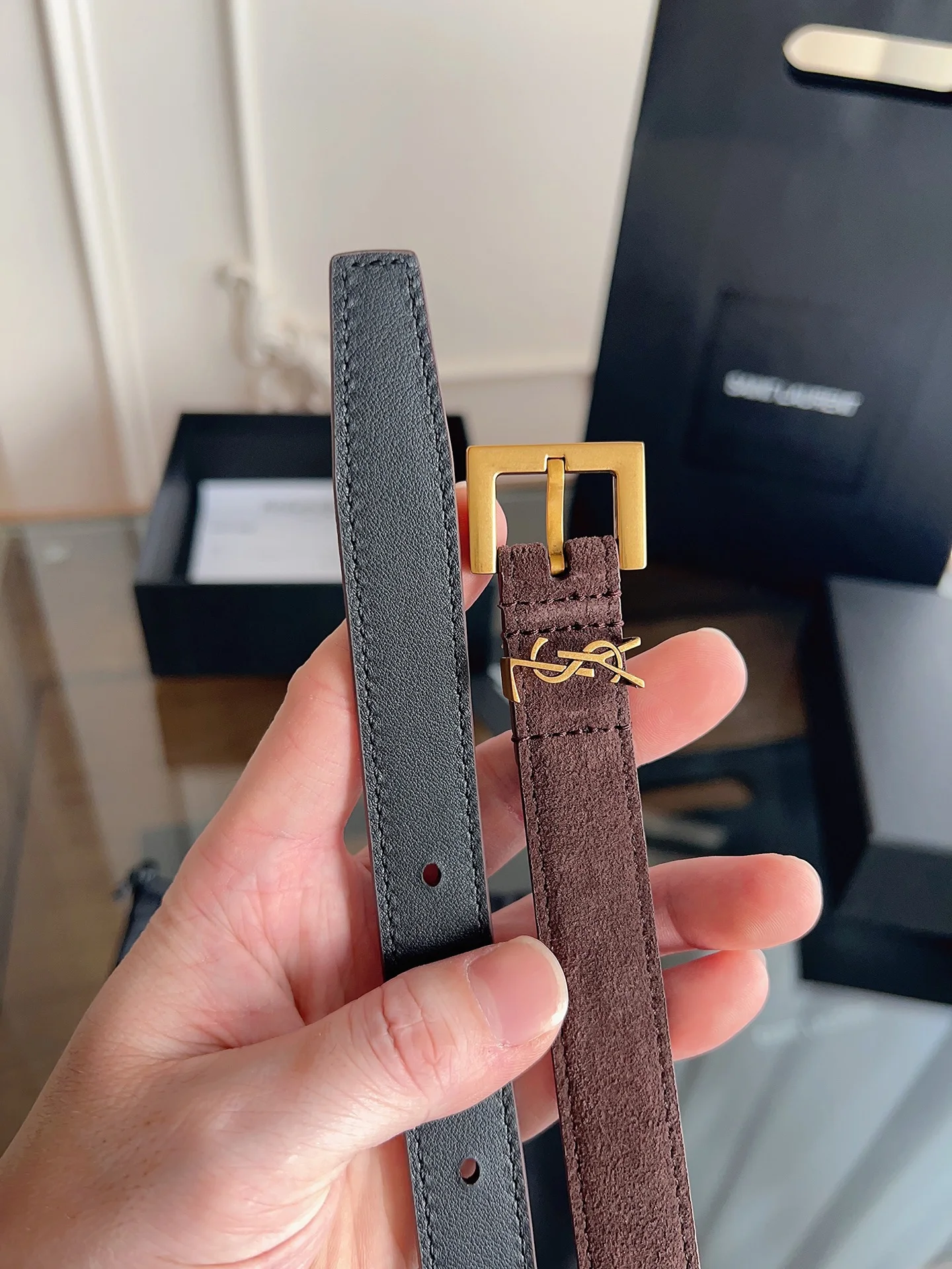 SAINT LAURENT Belts Calf Leather One Size 2.0cm Width A60202608050240