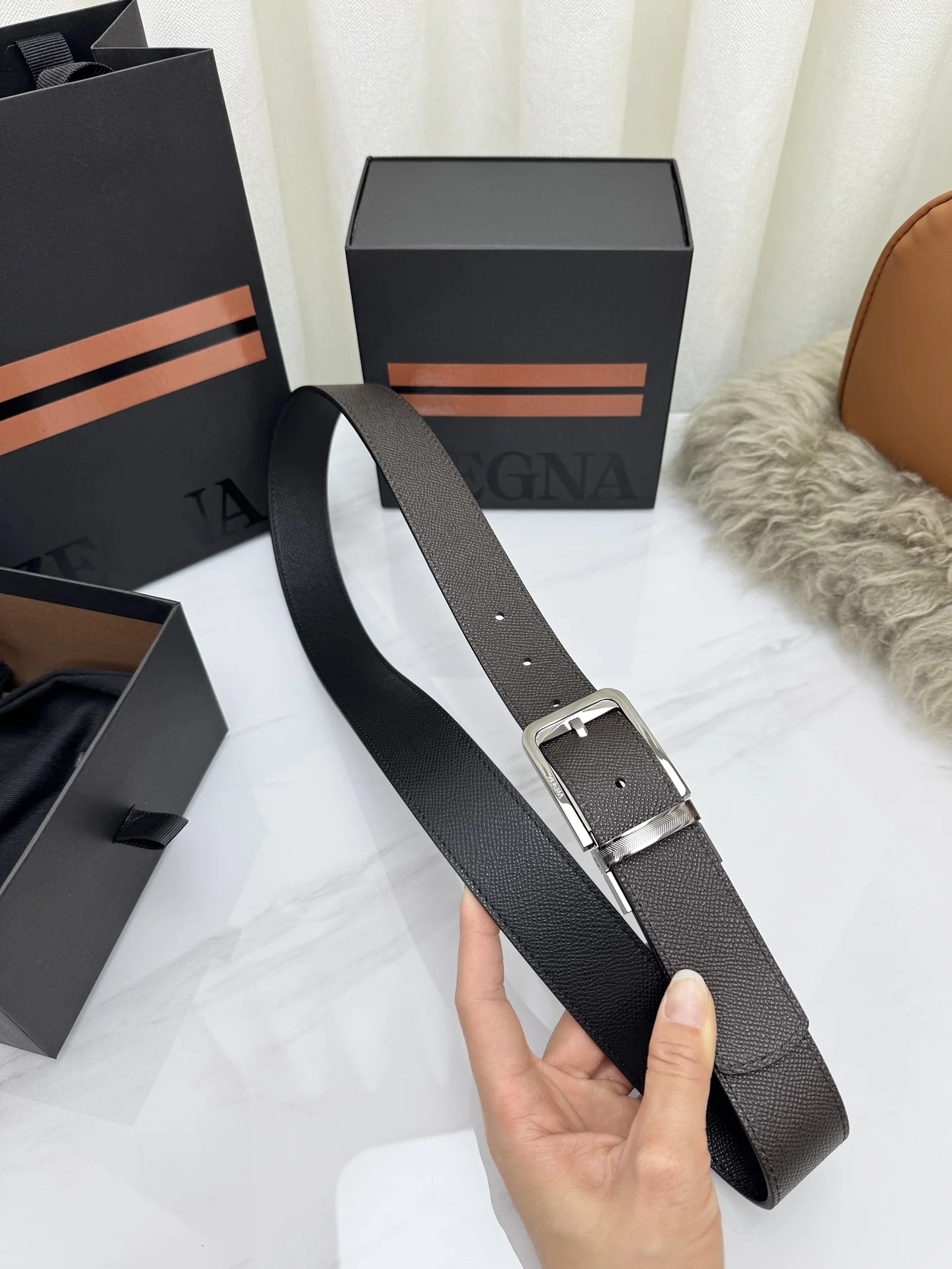 ZEGNA Belts Calf Leather One Size 3.5cm Width A70202608050111 - Image 3