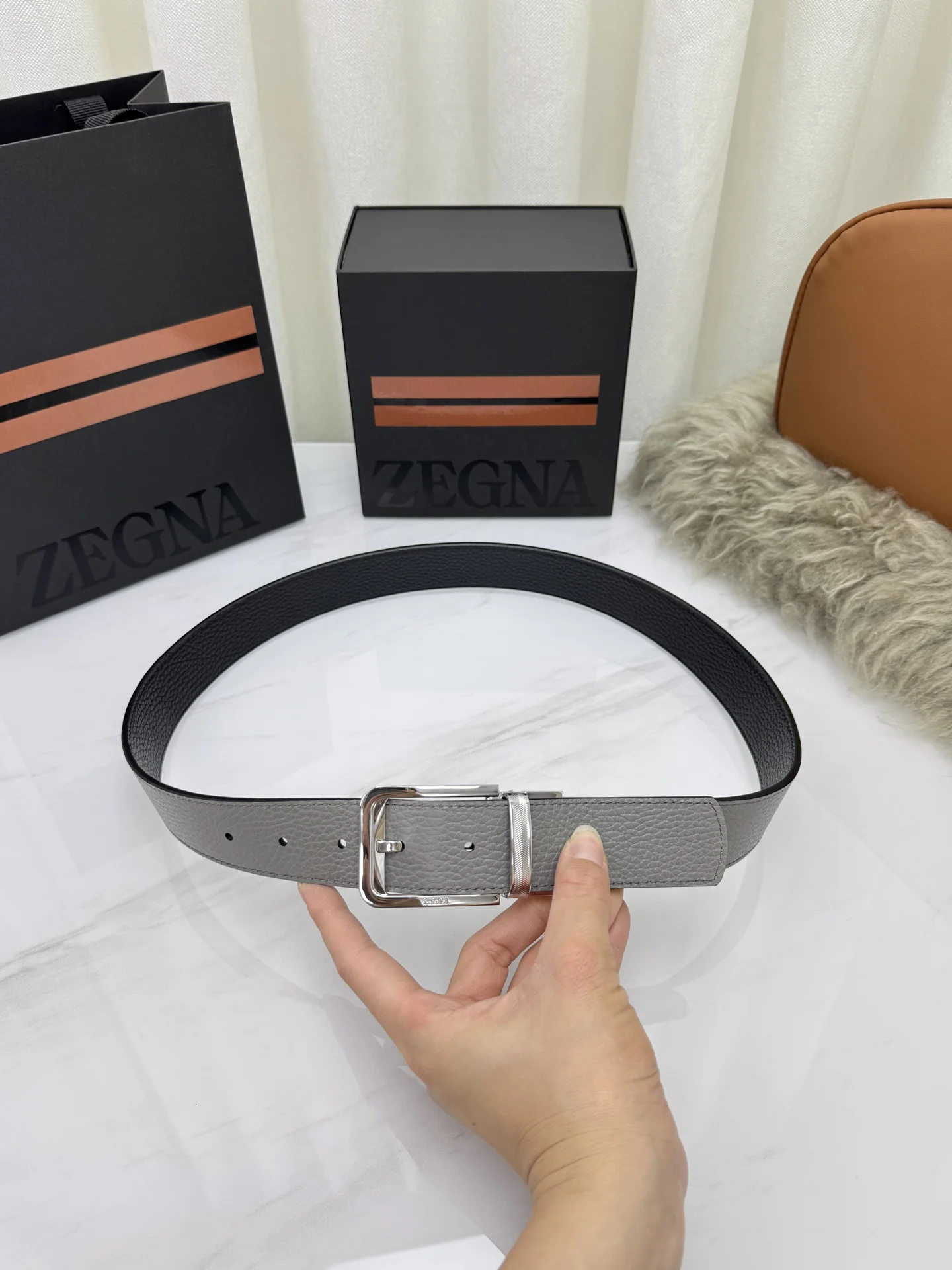 ZEGNA Belts Calf Leather One Size 3.5cm Width A70202608050111 - Image 7