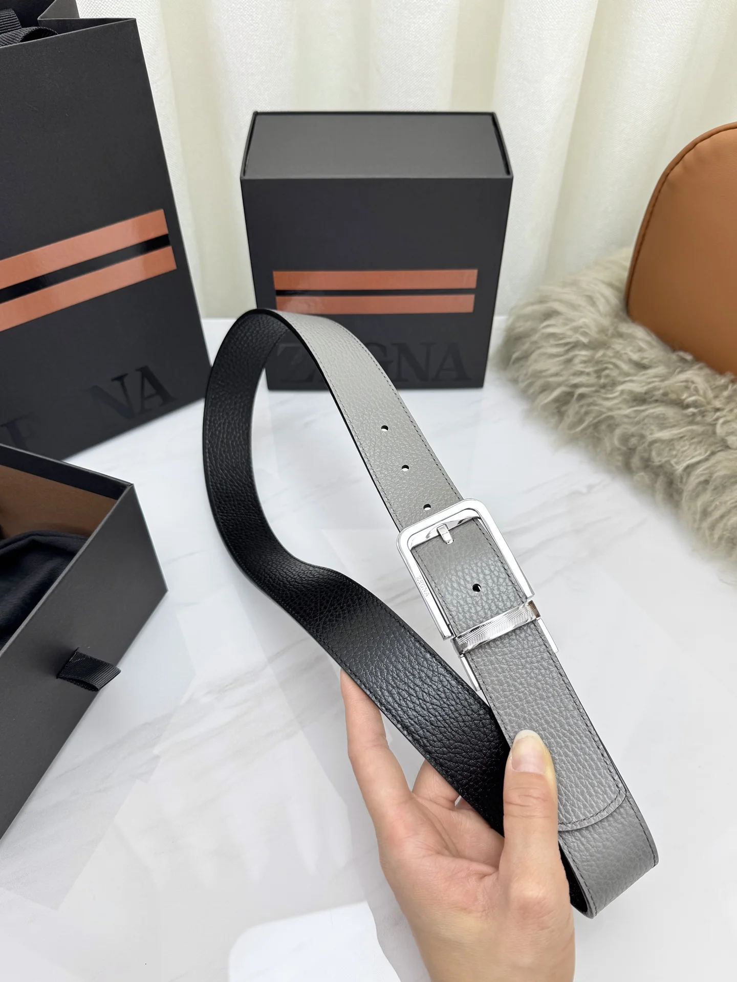 ZEGNA Belts Calf Leather One Size 3.5cm Width A70202608050111 - Image 8