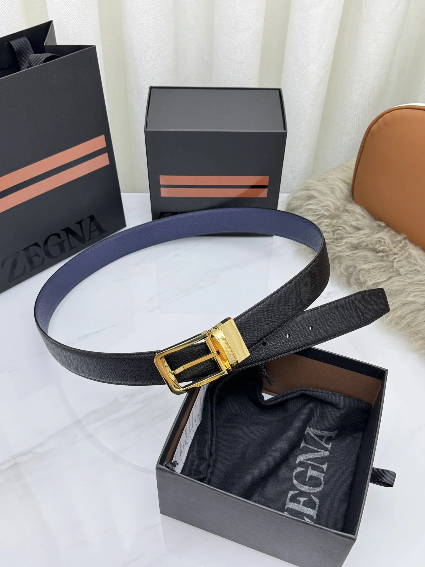 ZEGNA Belts Calf Leather One Size 3.5cm Width A70202608050112 - Image 2