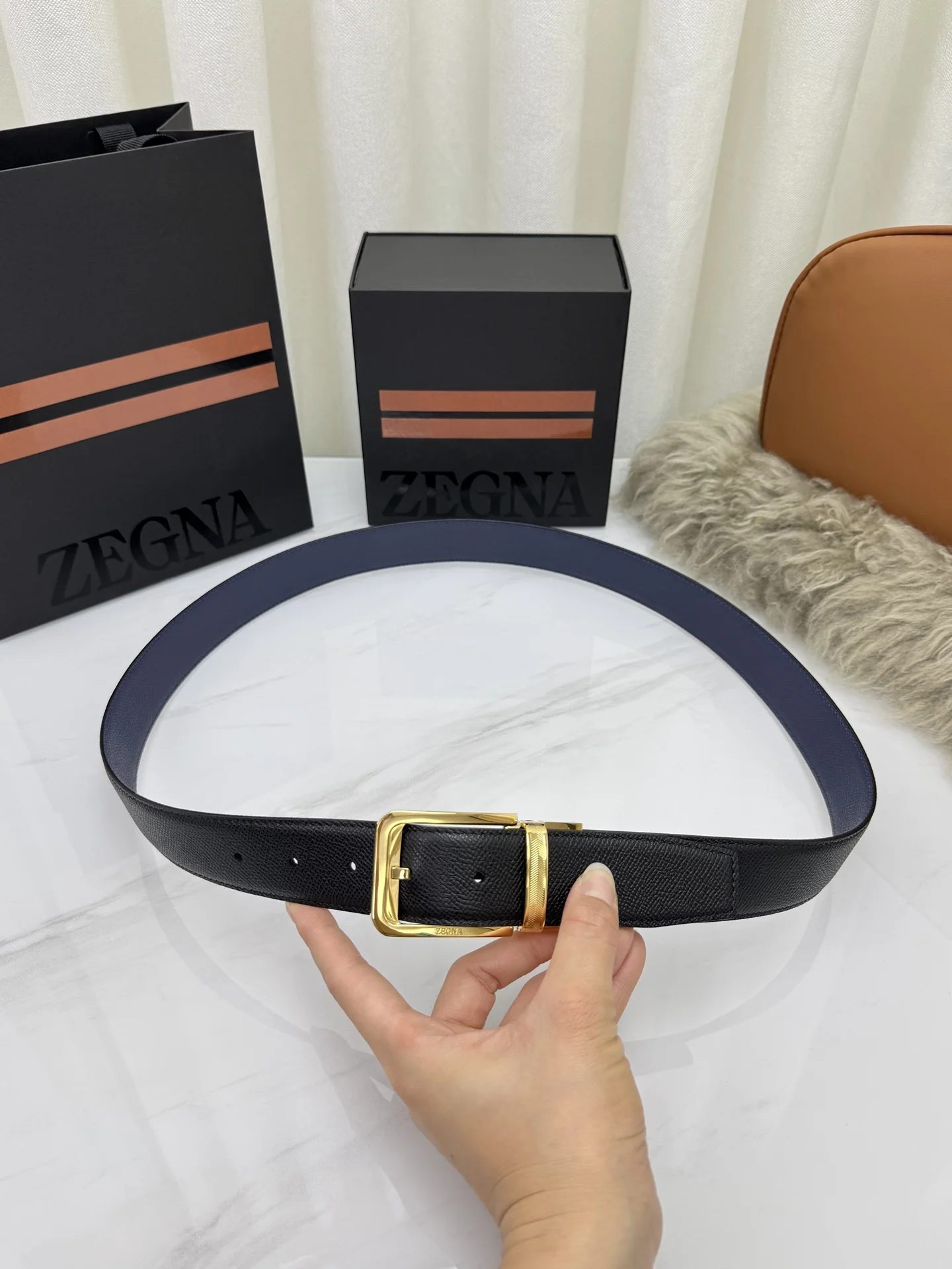 ZEGNA Belts Calf Leather One Size 3.5cm Width A70202608050112 - Image 7