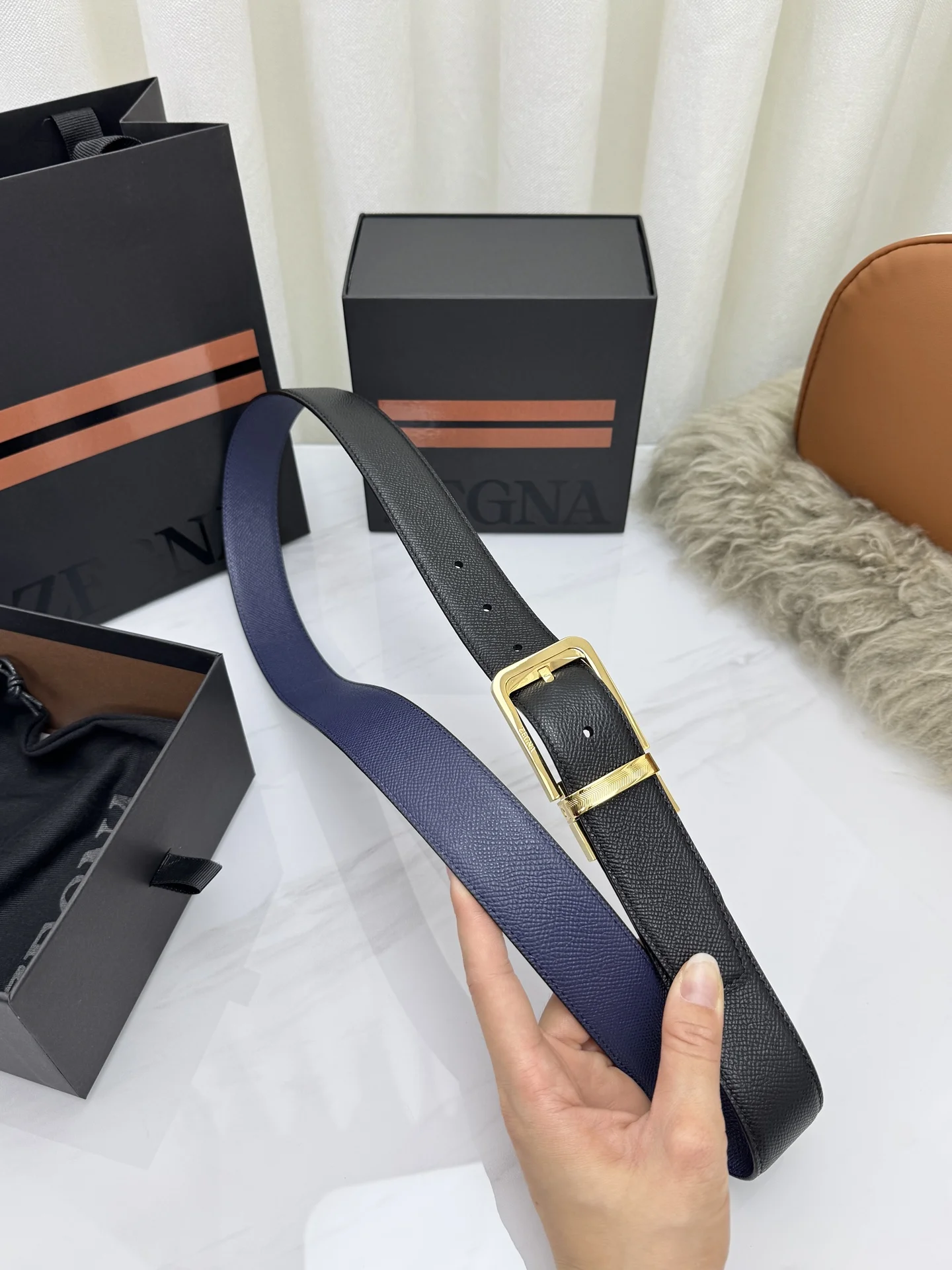ZEGNA Belts Calf Leather One Size 3.5cm Width A70202608050112 - Image 8