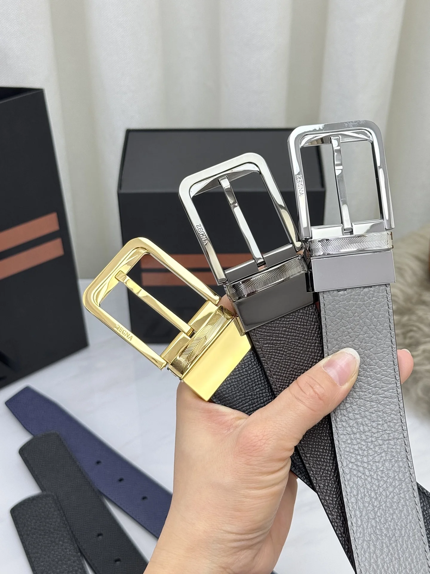 ZEGNA Belts Calf Leather One Size 3.5cm Width A70202608050112 - Image 9
