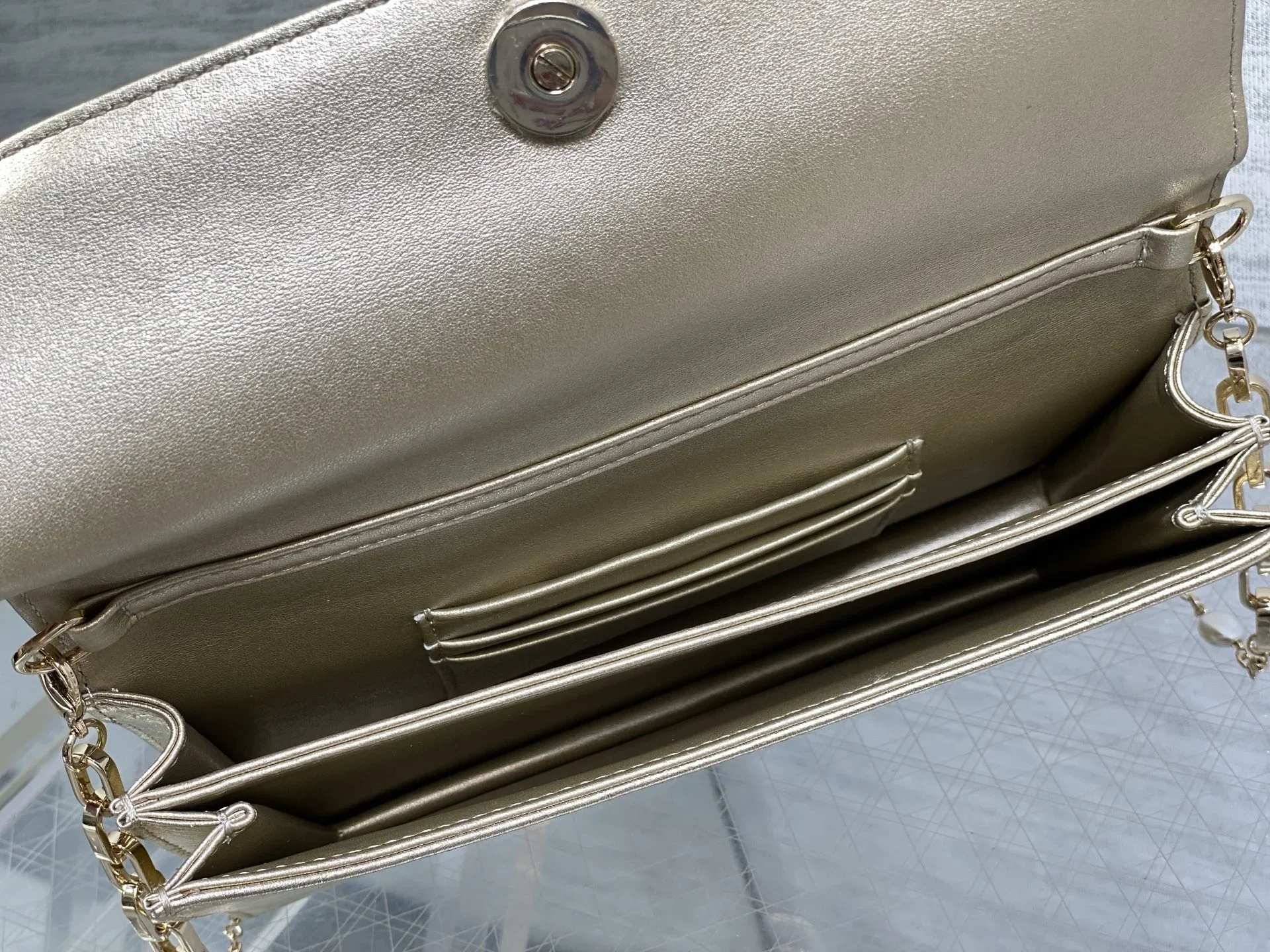 DIOR Clutches Bags Ostrich Embossed Leather Gold 21X11X5CM F50202609090149 - Image 8