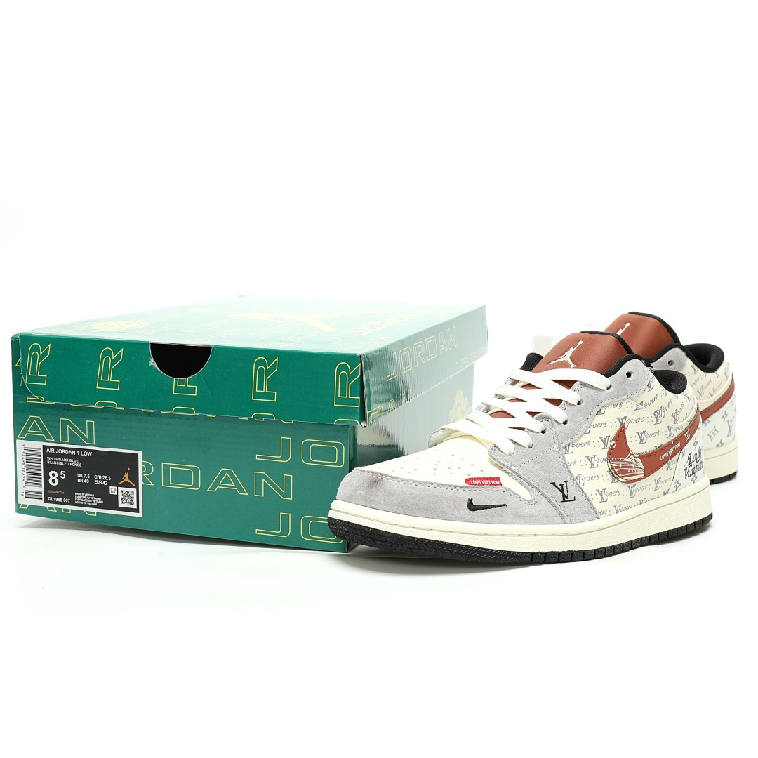 Louis Vuitton x Nike Air Jordan 1 Low OG SP LV Monogram AJ1 TS QL1988-007 - Image 9