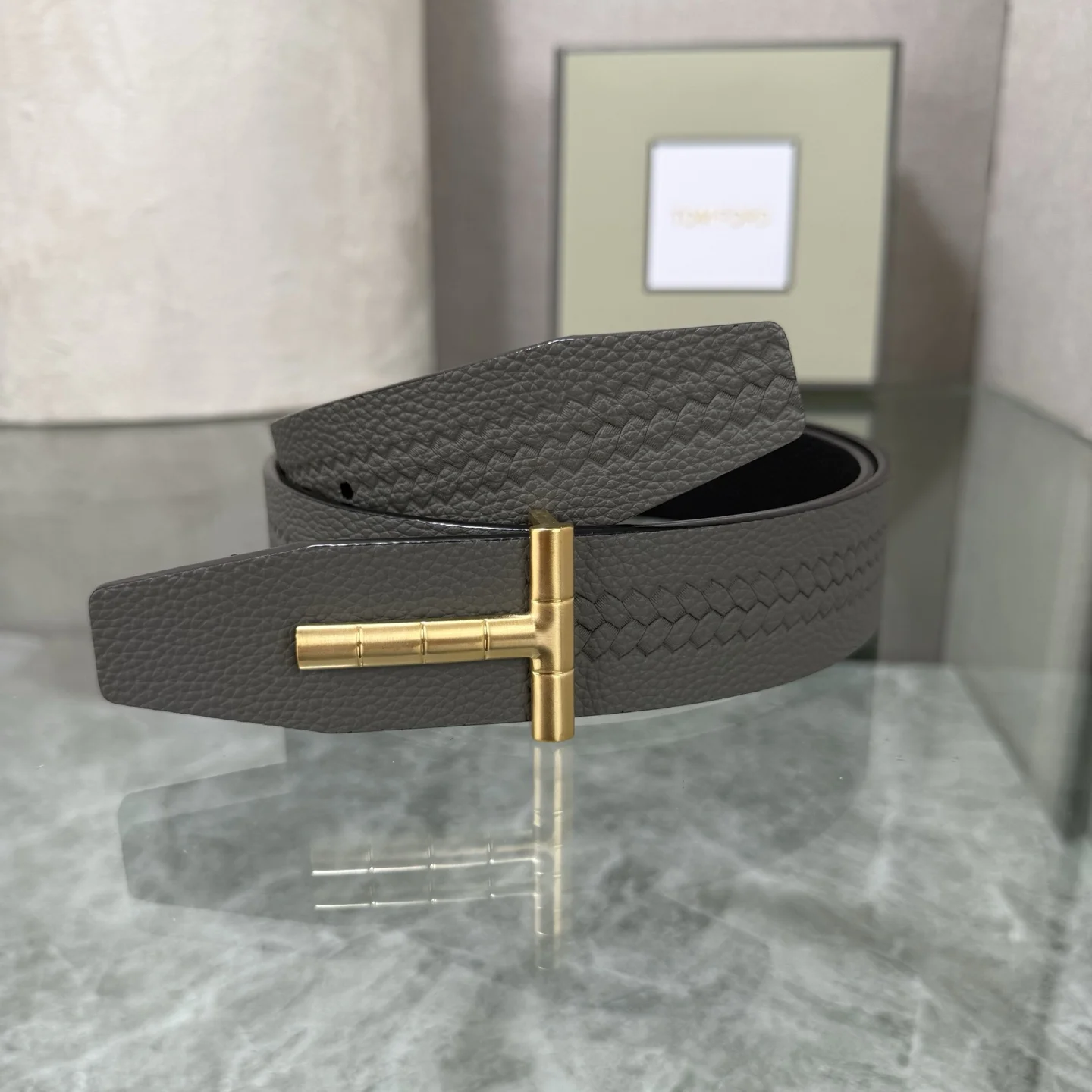 TOM FORD Belts Calf Leather Gray-Gold A70202609070013