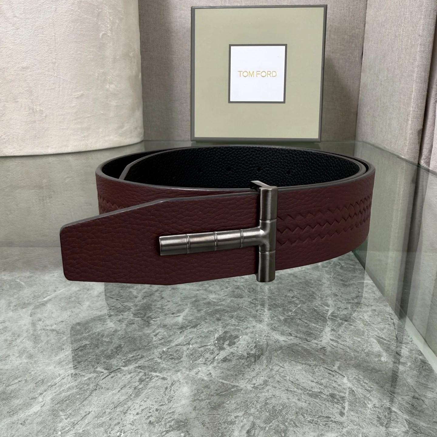 TOM FORD Belts Top-grain Leather Burgundy-Silver A70202609070015