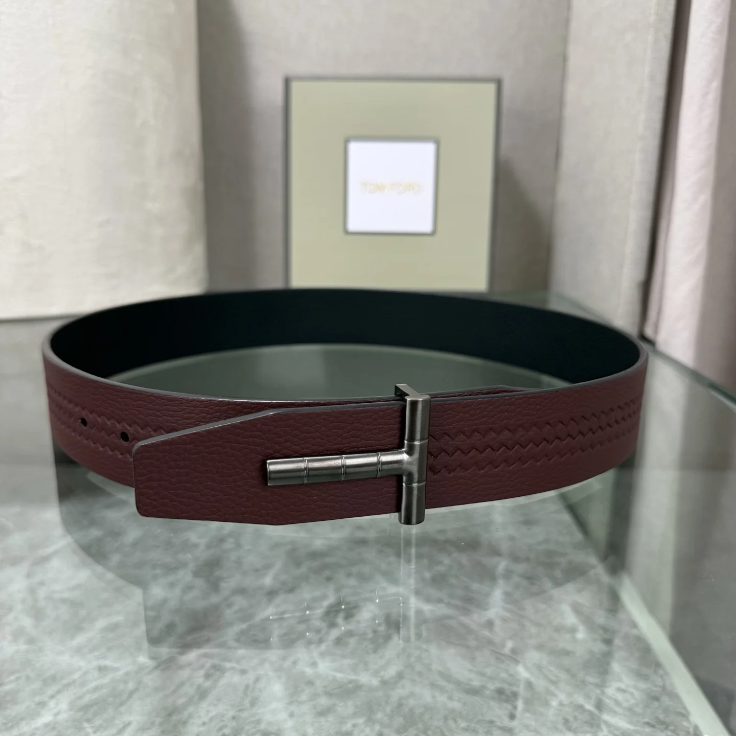 Alternative view of TOM FORD Belts Top-grain Leather Burgundy-Silver A70202609070015