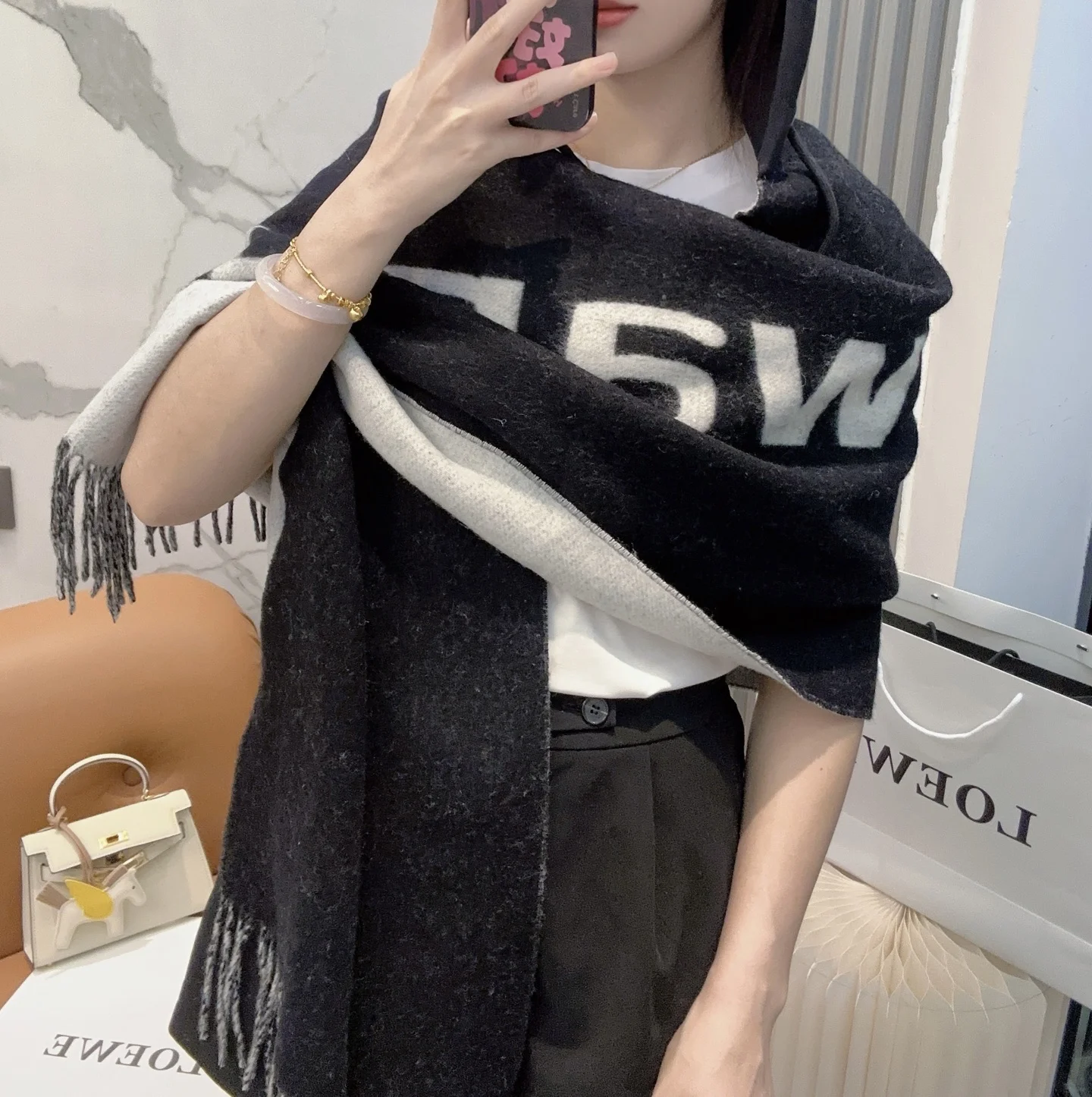 ALEXANDER WANG Scarves Wool Black-Gray 200X50 A6510071220 - Image 2