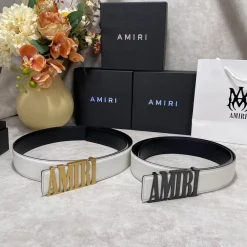 AMIRI Belts Cowhide Leather White-Black-Gold A9010050107