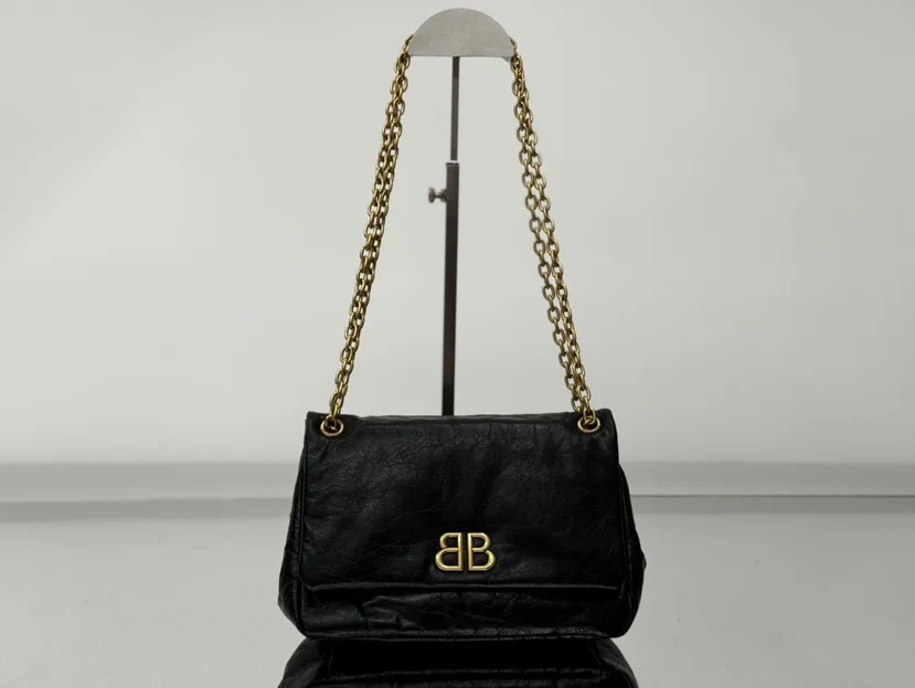 BALENCIAGA Shoulder Bags Soft Calf Leather Black-Gold 24.8X22X12CM E5010065882