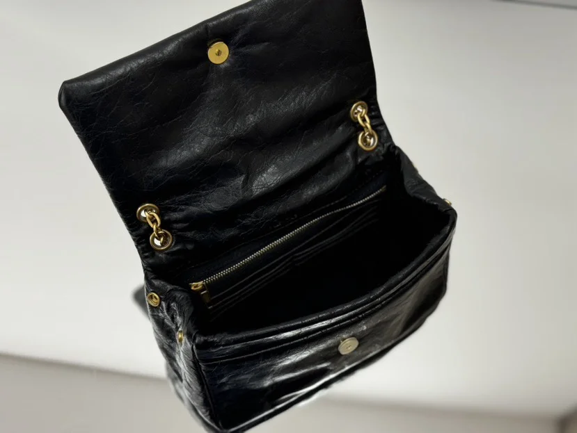 BALENCIAGA Shoulder Bags Soft Calf Leather Black-Gold 24.8X22X12CM E5010065882 - Image 4