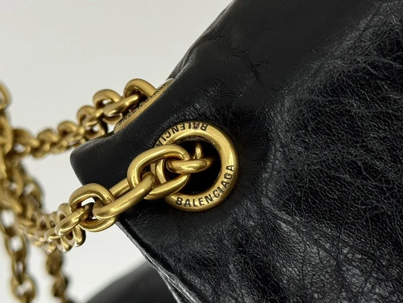 BALENCIAGA Shoulder Bags Soft Calf Leather Black-Gold 24.8X22X12CM E5010065882 - Image 7